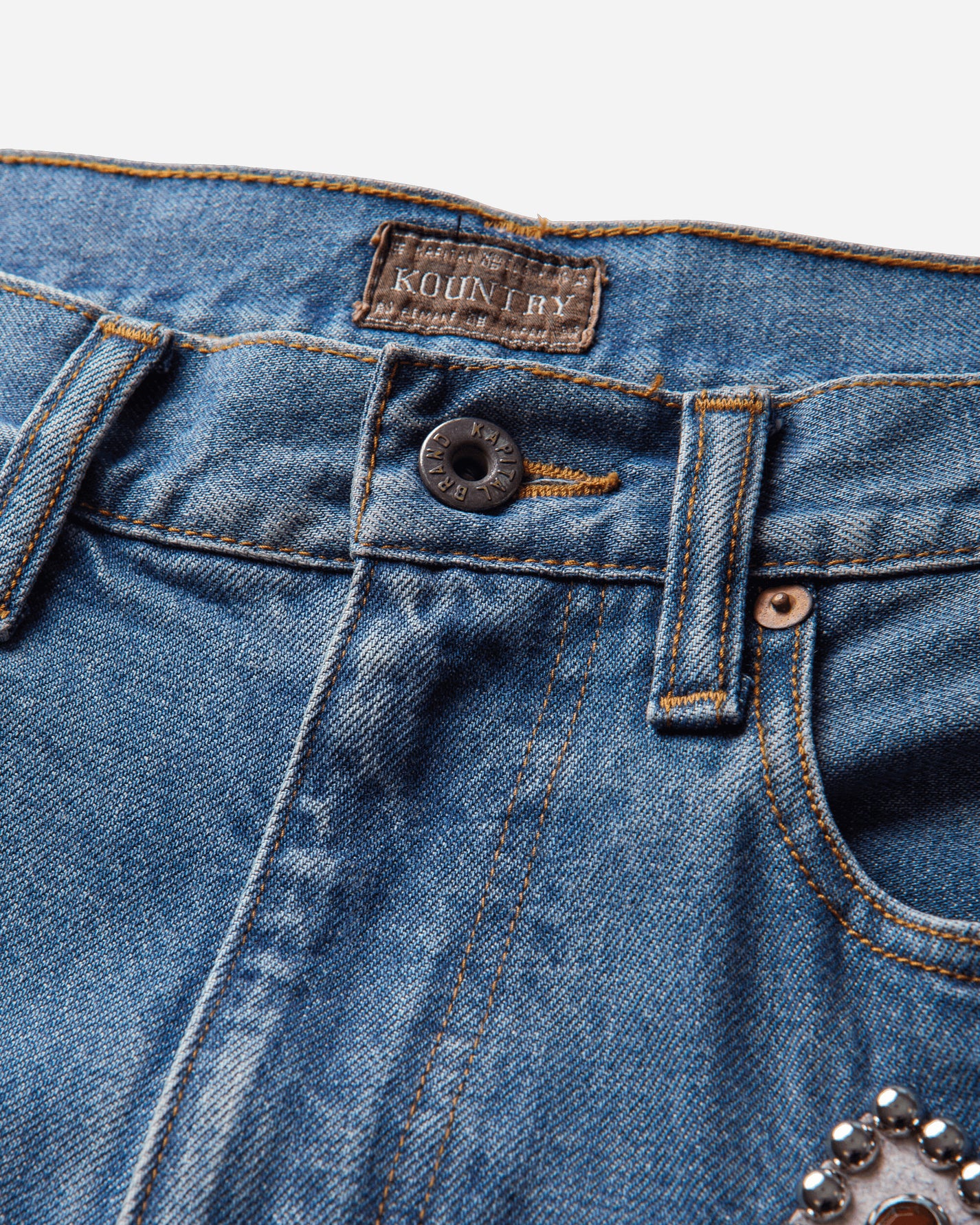 KAPITAL 14Oz Denim Shorts (Studs Remake) Washed Indigo Shorts Denim Short EK-1626SP PRO