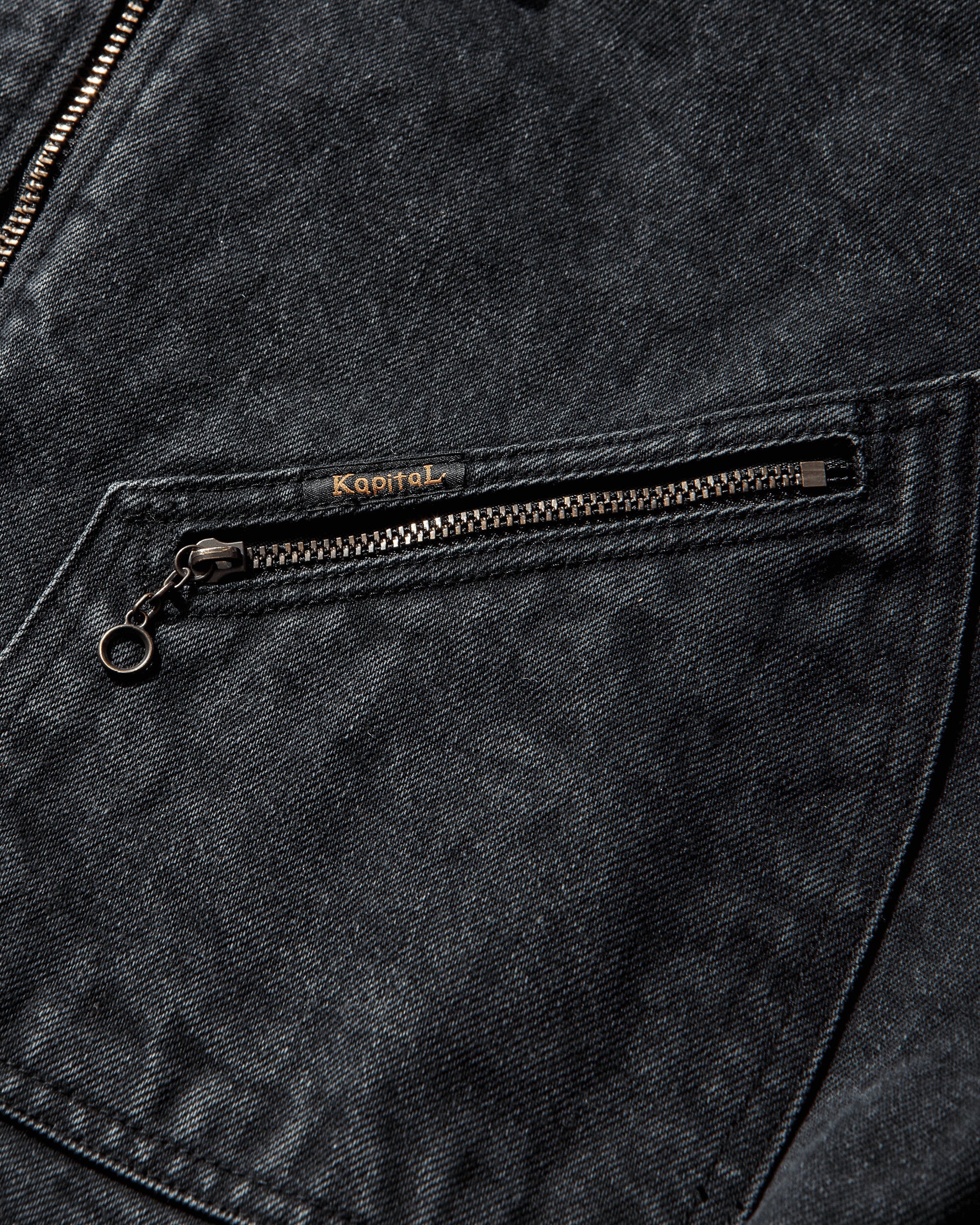 KAPITAL 14Oz Blkxblk Denim Bone Lining Reversible Zipup Work Jacket Black Coats and Jackets Jackets K2310LJ085 BLKXBLK