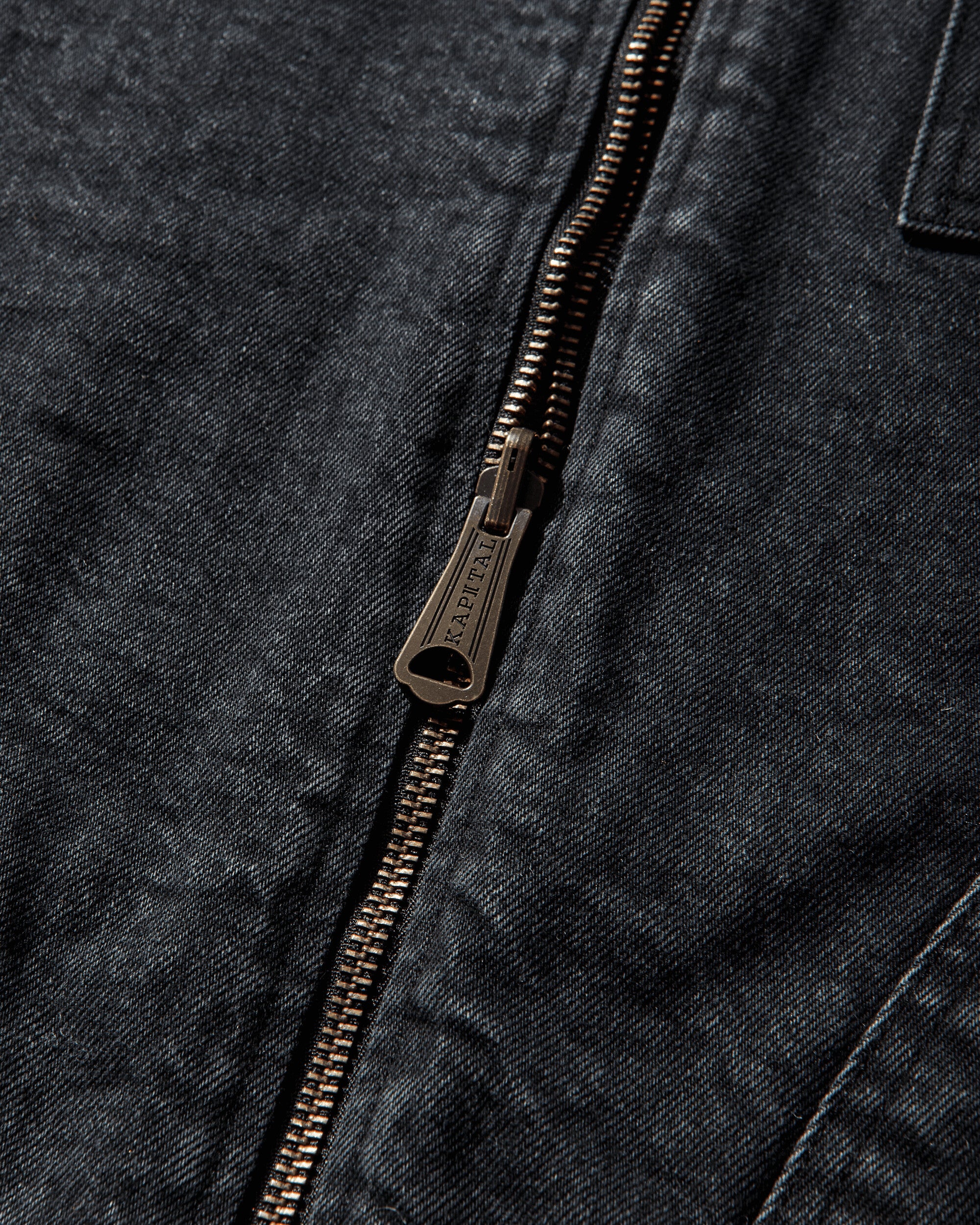 KAPITAL 14Oz Blkxblk Denim Bone Lining Reversible Zipup Work Jacket Black Coats and Jackets Jackets K2310LJ085 BLKXBLK