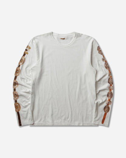 KAPITAL 20/-Jersey Long Sleeve Long Sleeve T (Concho Belt Sleeve) White T-Shirts Longsleeve K2508LC008 WHITE