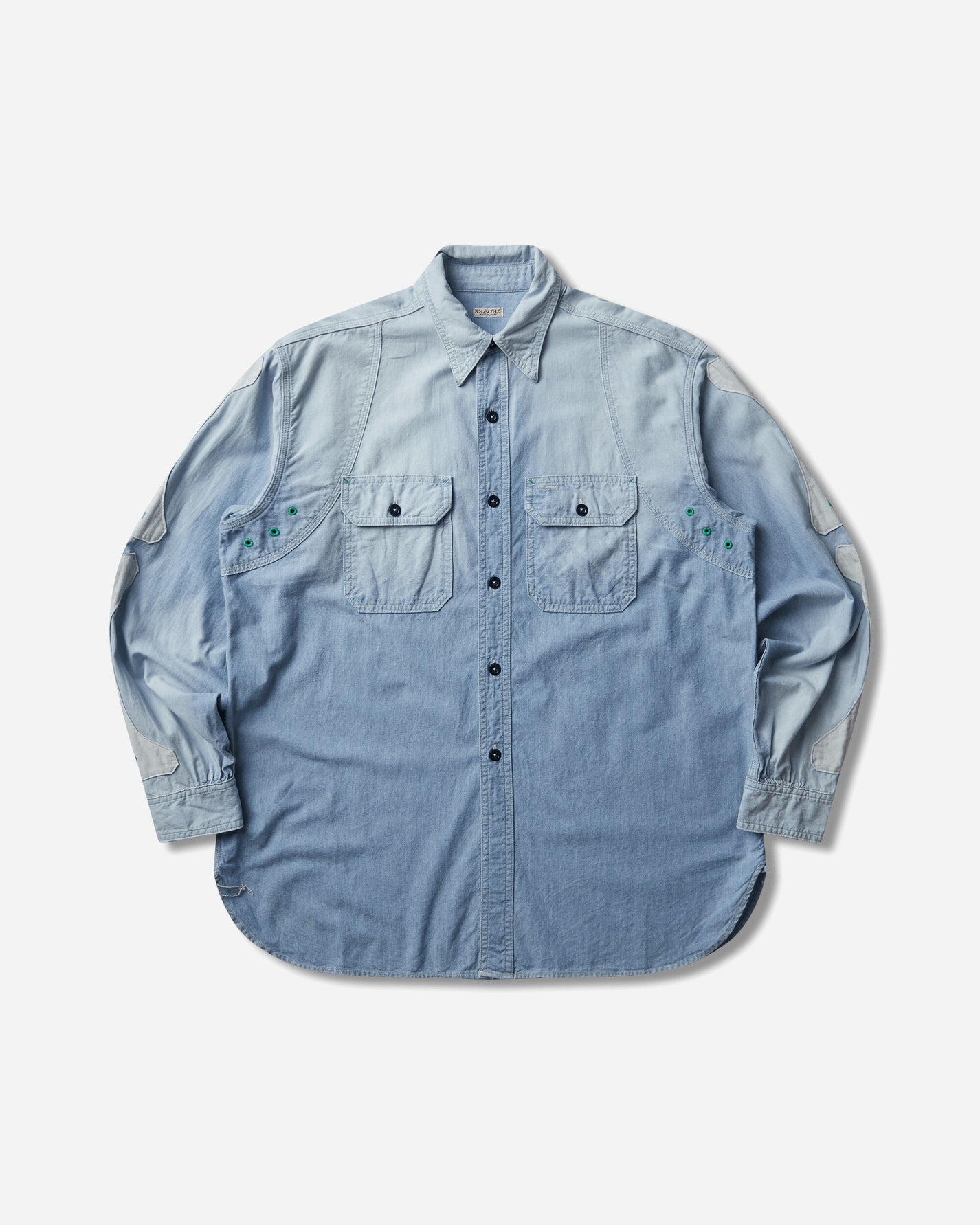 KAPITAL Chambray 2Tones Bone Patch Ventilator Workshirt Sax Shirts Longsleeve Shirt K2504LS142 SAX