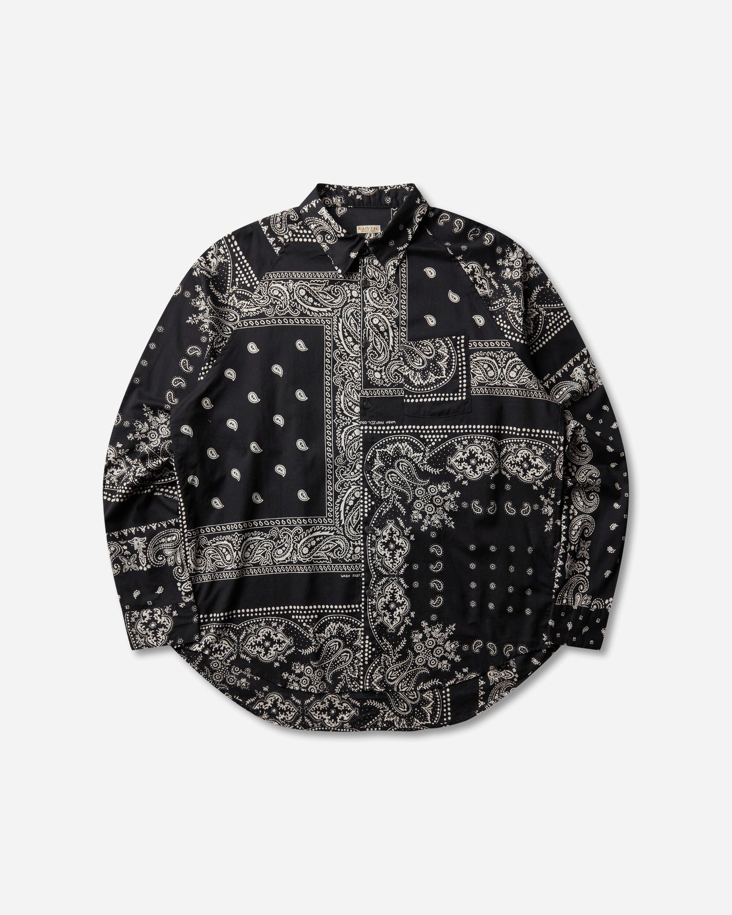 KAPITAL Gauze Rat Brand Bandanna Patchwork Raglan Shirt Black Shirts Longsleeve Shirt K2504LS148 BLACK