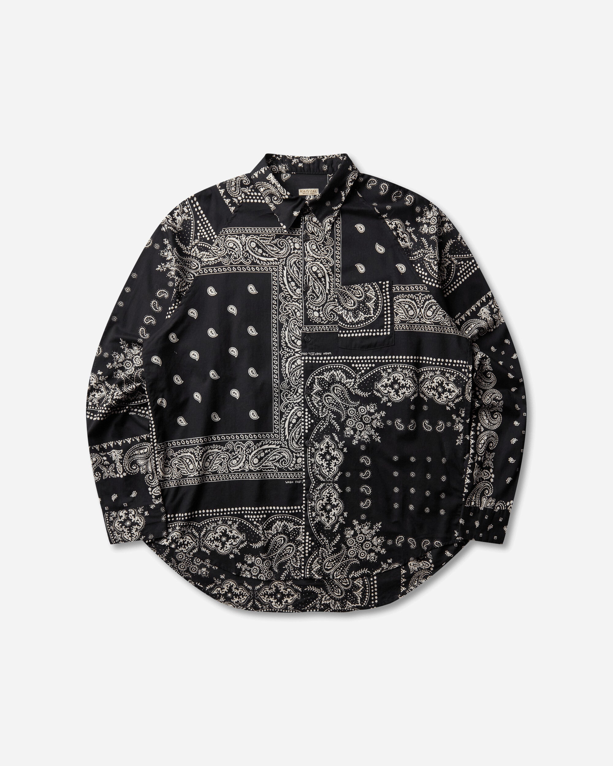 KAPITAL Gauze Rat Brand Bandanna Patchwork Raglan Shirt Black Shirts Longsleeve Shirt K2504LS148 BLACK