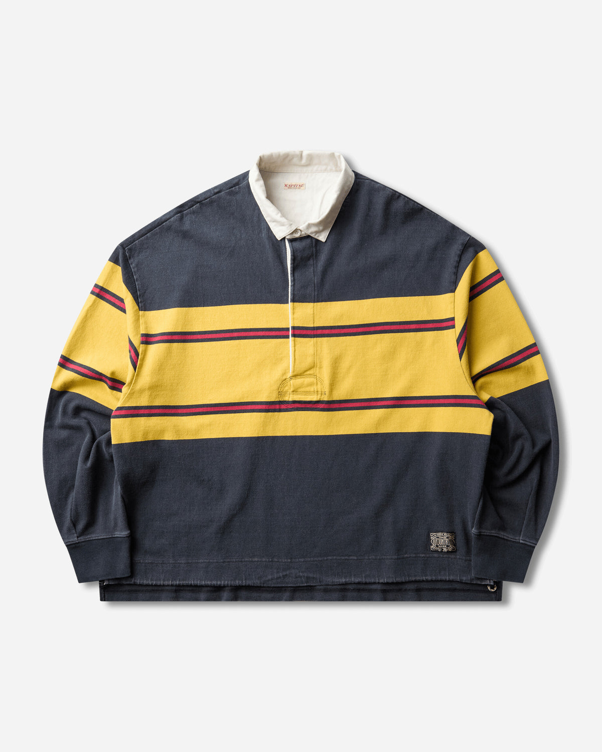 KAPITAL 16 Panel Stripe Jersey Big Rugby Shirt Black T-Shirts Polo K2604LC092 BLACK
