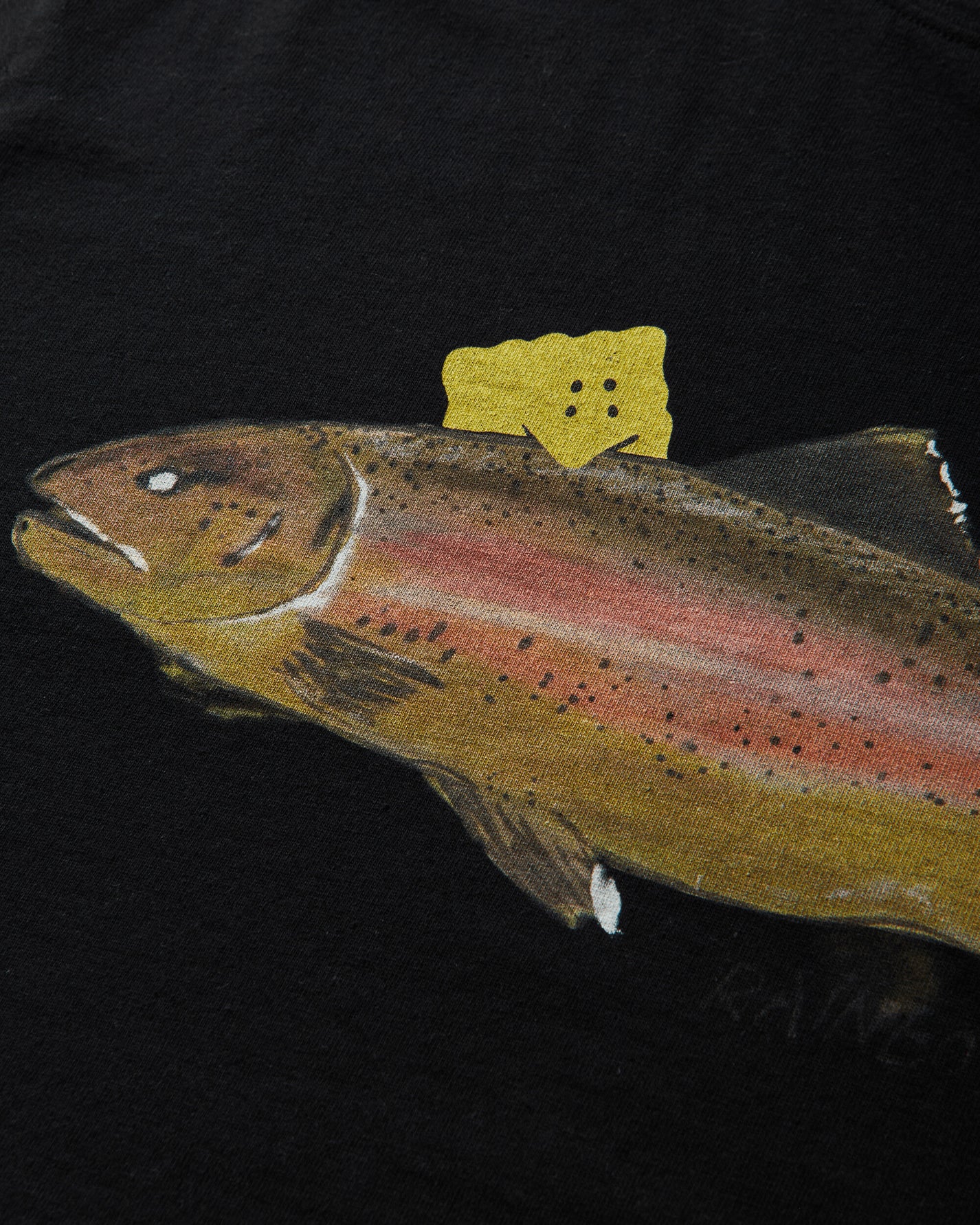 KAPITAL 20/-Jersey Crew T (One Trout Peckish Rainbowy) Black T-Shirts Shortsleeve K2508SC002 BLACK