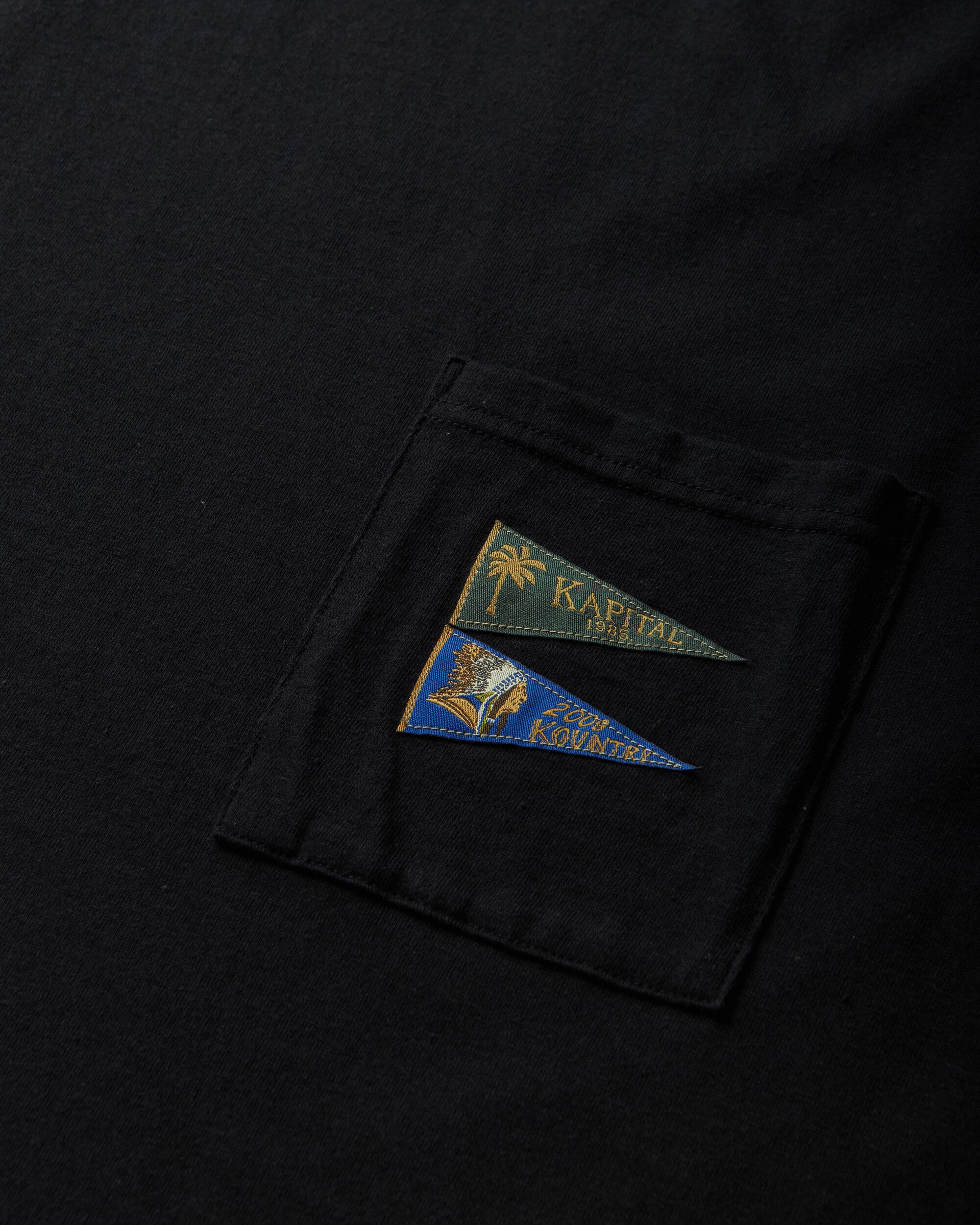 KAPITAL 20/-Jersey Pennant T (3Flags) Black T-Shirts Shortsleeve EK-1223SC BLACK