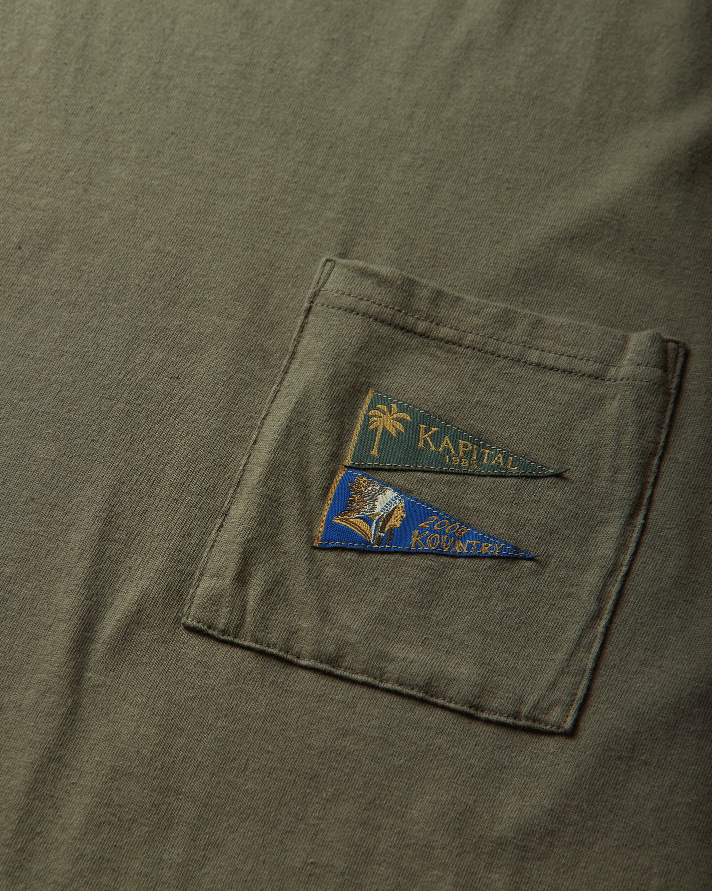 KAPITAL 20/-Jersey Pennant T (3Flags) Khaki T-Shirts Shortsleeve EK-1223SC KHAKI