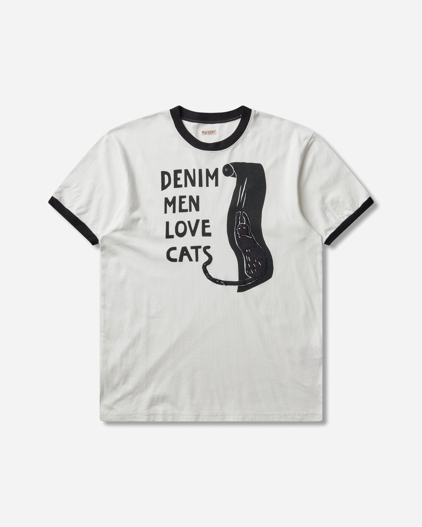 KAPITAL 20/-Jersey Ringer T (Denim Men Love Cats Scratch) White T-Shirts Shortsleeve EK-1629SC WHITE