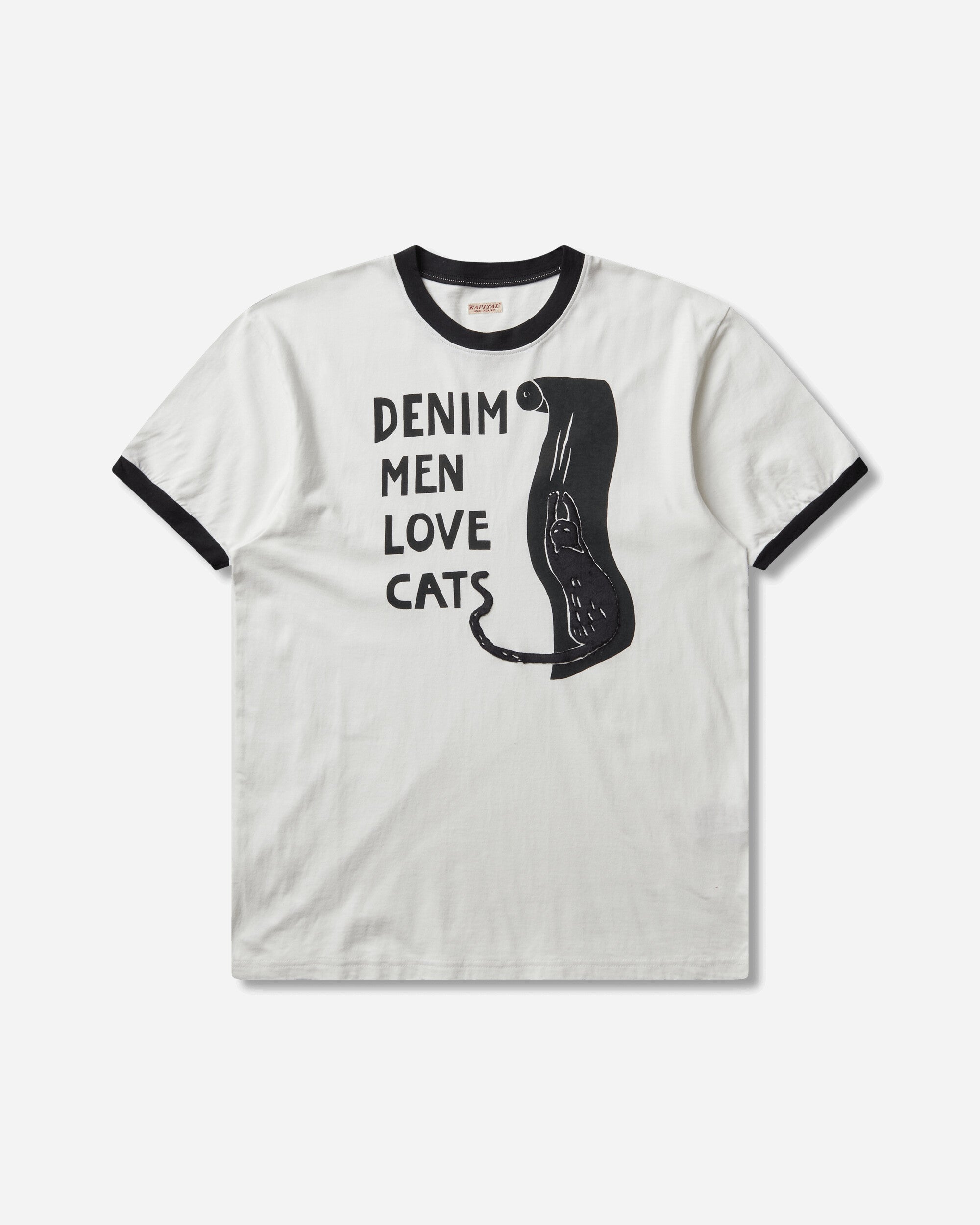 KAPITAL 20/-Jersey Ringer T (Denim Men Love Cats Scratch) White T-Shirts Shortsleeve EK-1629SC WHITE
