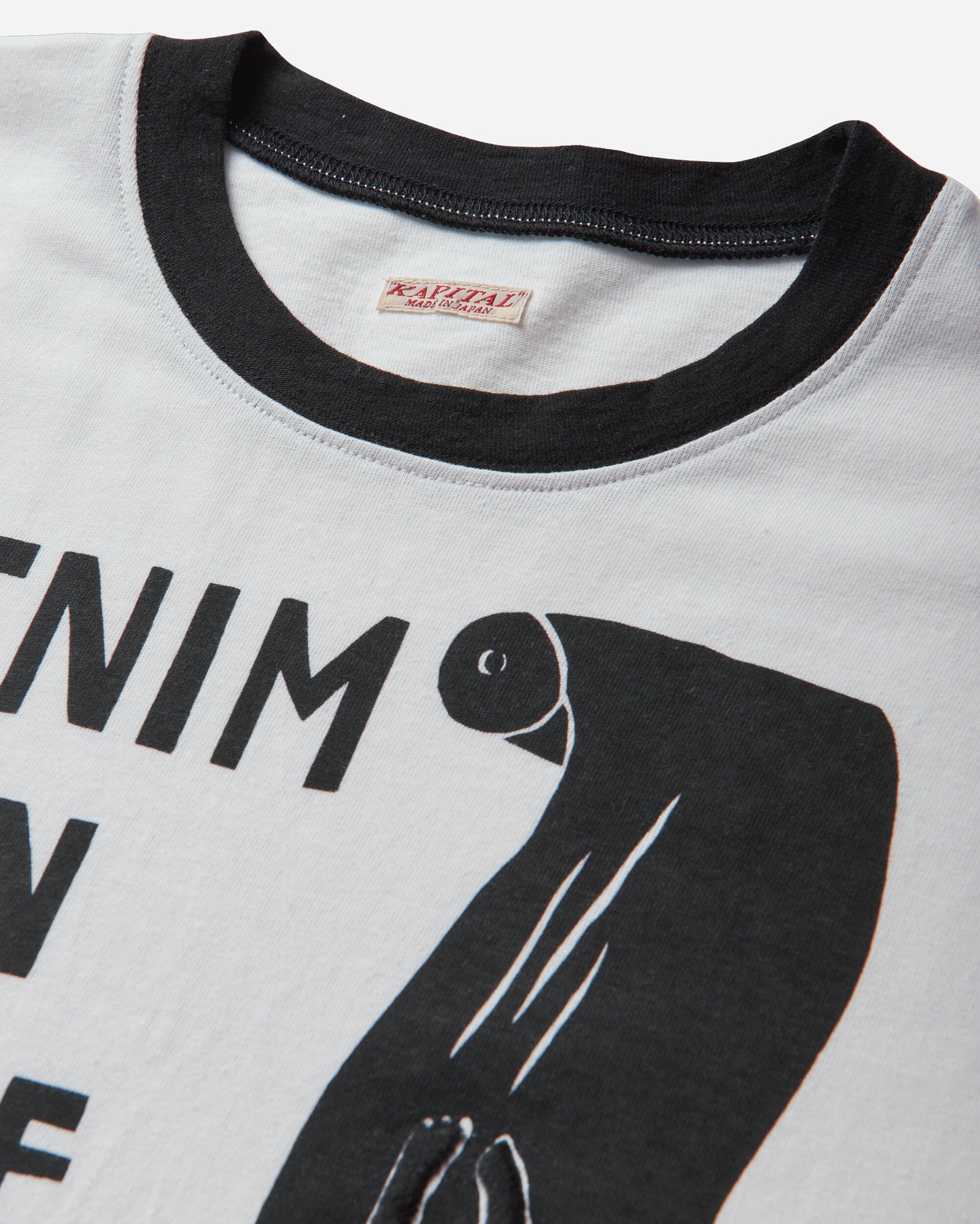 KAPITAL 20/-Jersey Ringer T (Denim Men Love Cats Scratch) White T-Shirts Shortsleeve EK-1629SC WHITE
