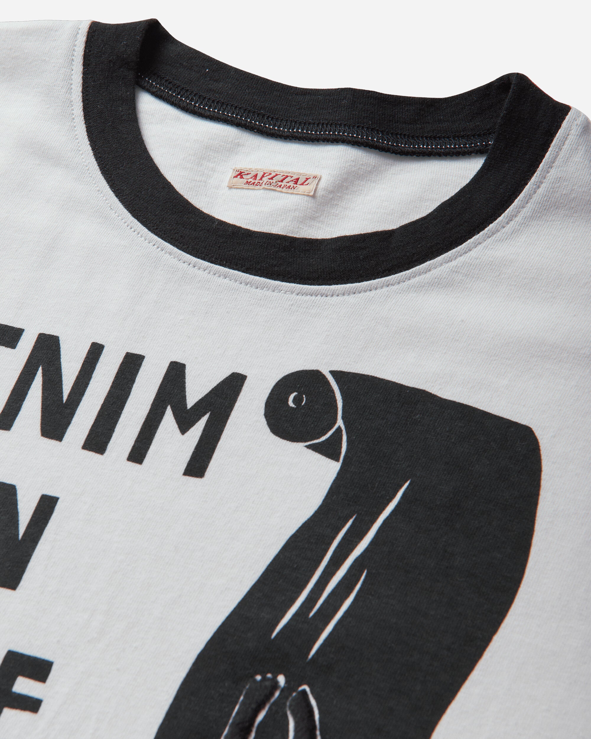KAPITAL 20/-Jersey Ringer T (Denim Men Love Cats Scratch) White T-Shirts Shortsleeve EK-1629SC WHITE
