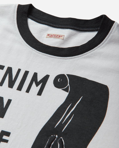 KAPITAL 20/-Jersey Ringer T (Denim Men Love Cats Scratch) White T-Shirts Shortsleeve EK-1629SC WHITE