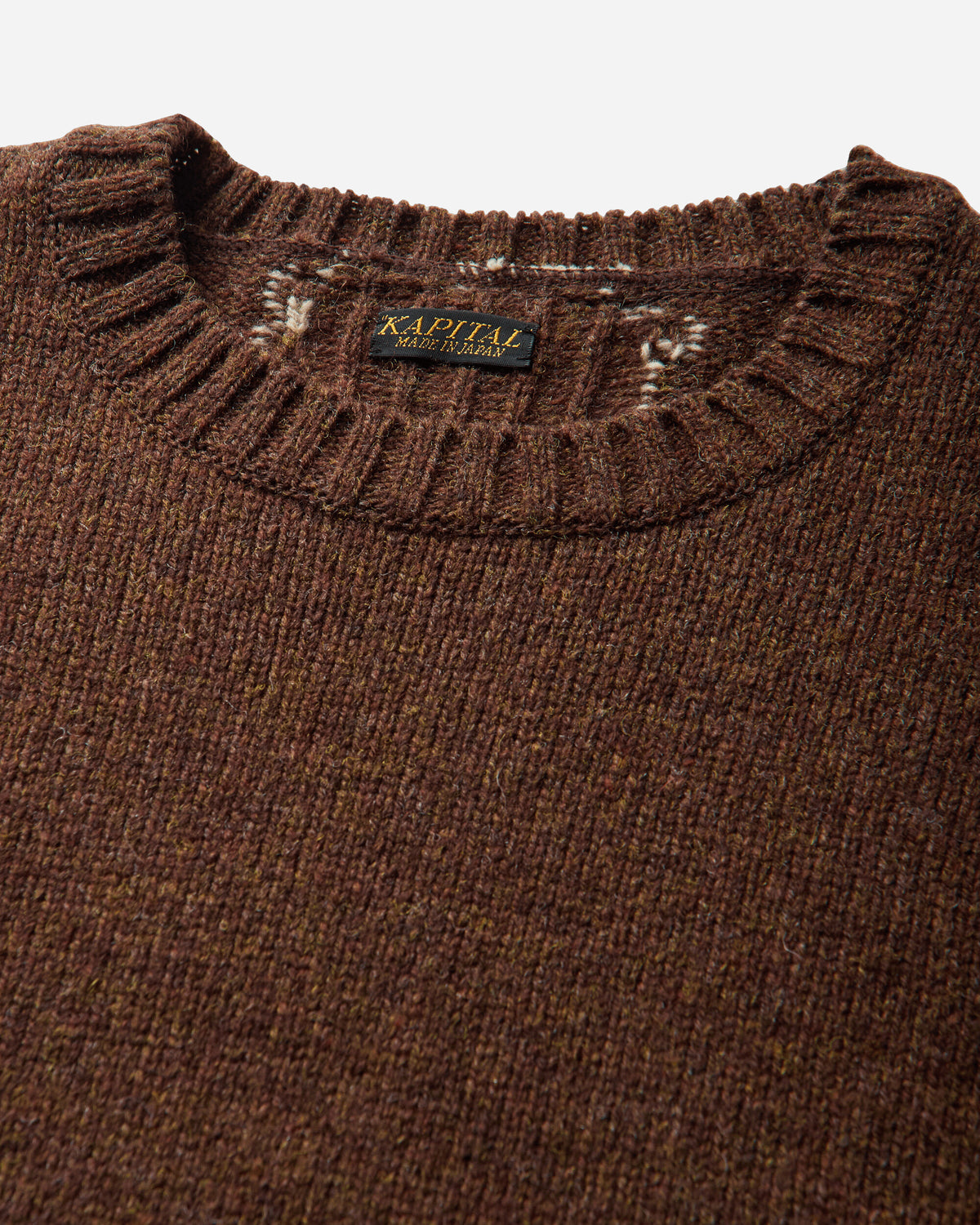 KAPITAL 5G Wool Bone Crew Sweater Brown Knitwears Sweaters EK-1537KNA BROWN