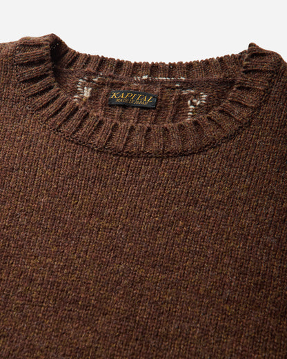 KAPITAL 5G Wool Bone Crew Sweater Brown Knitwears Sweaters EK-1537KNA BROWN