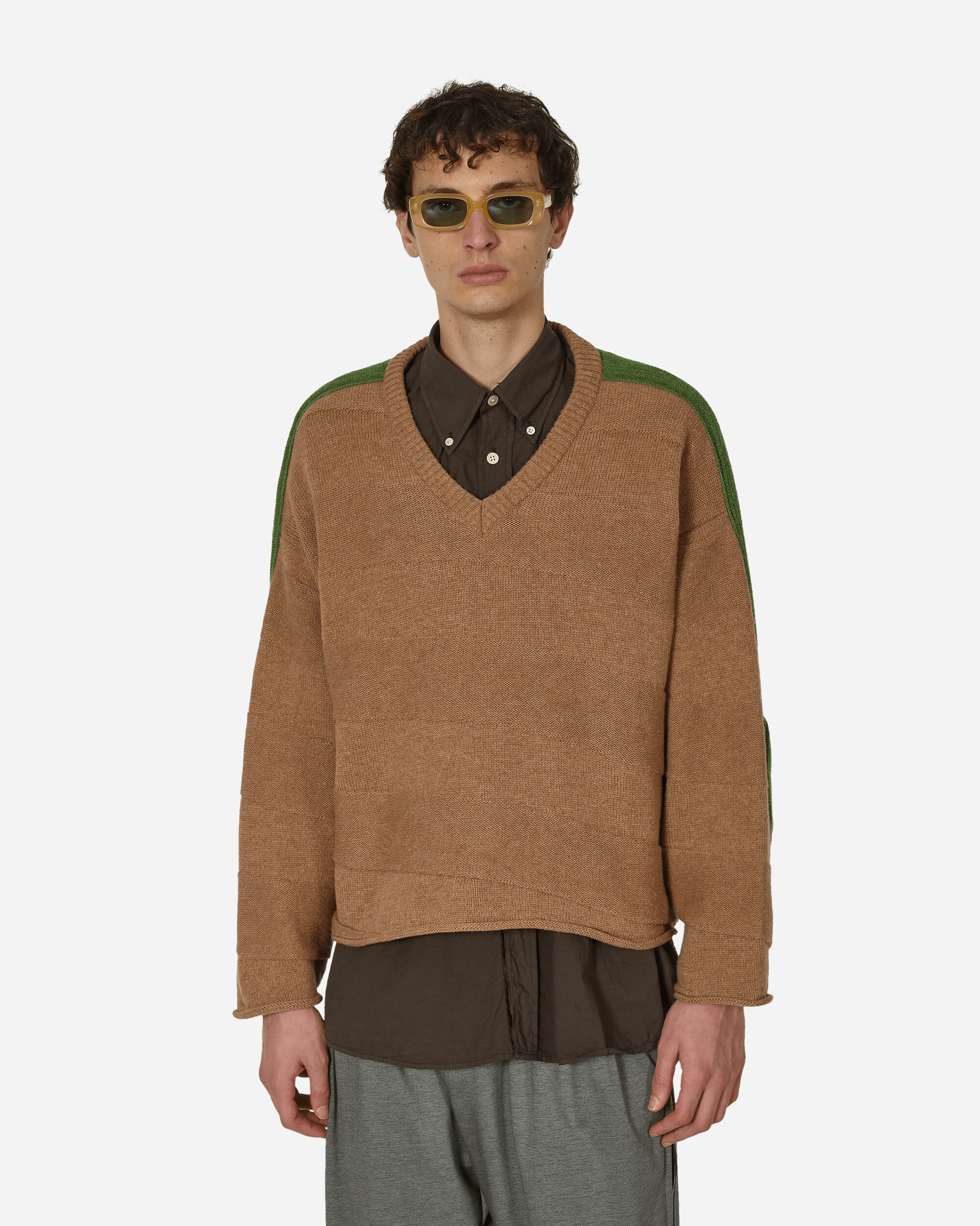 Kiko Kostadinov Delian V-Neck Jumper Melange Almond - Slam Jam ...