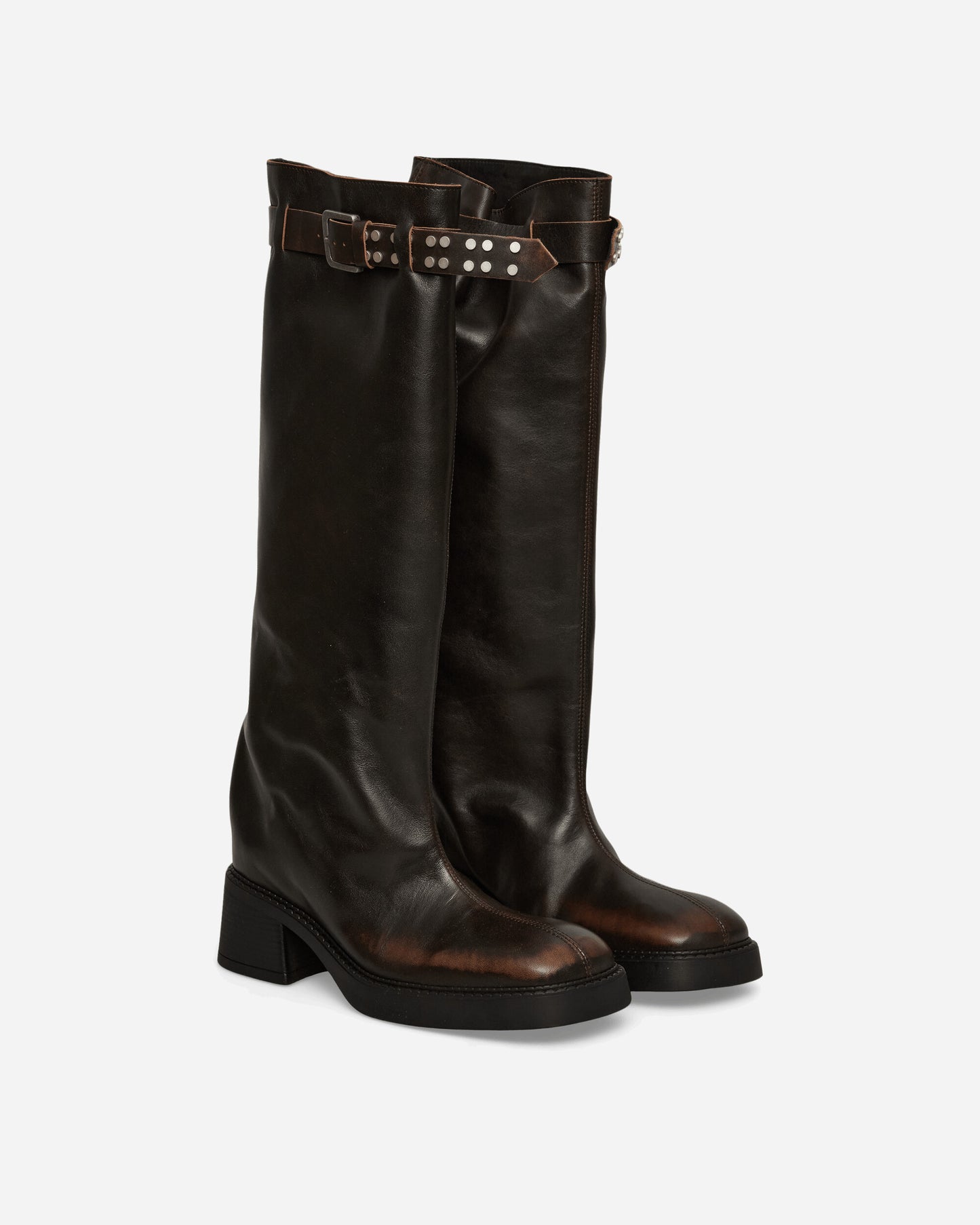 Miista Wmns Kristel Brown Tall Boots Brushed Brown Boots Biker Boots E8-3995 BRSHDBRWN