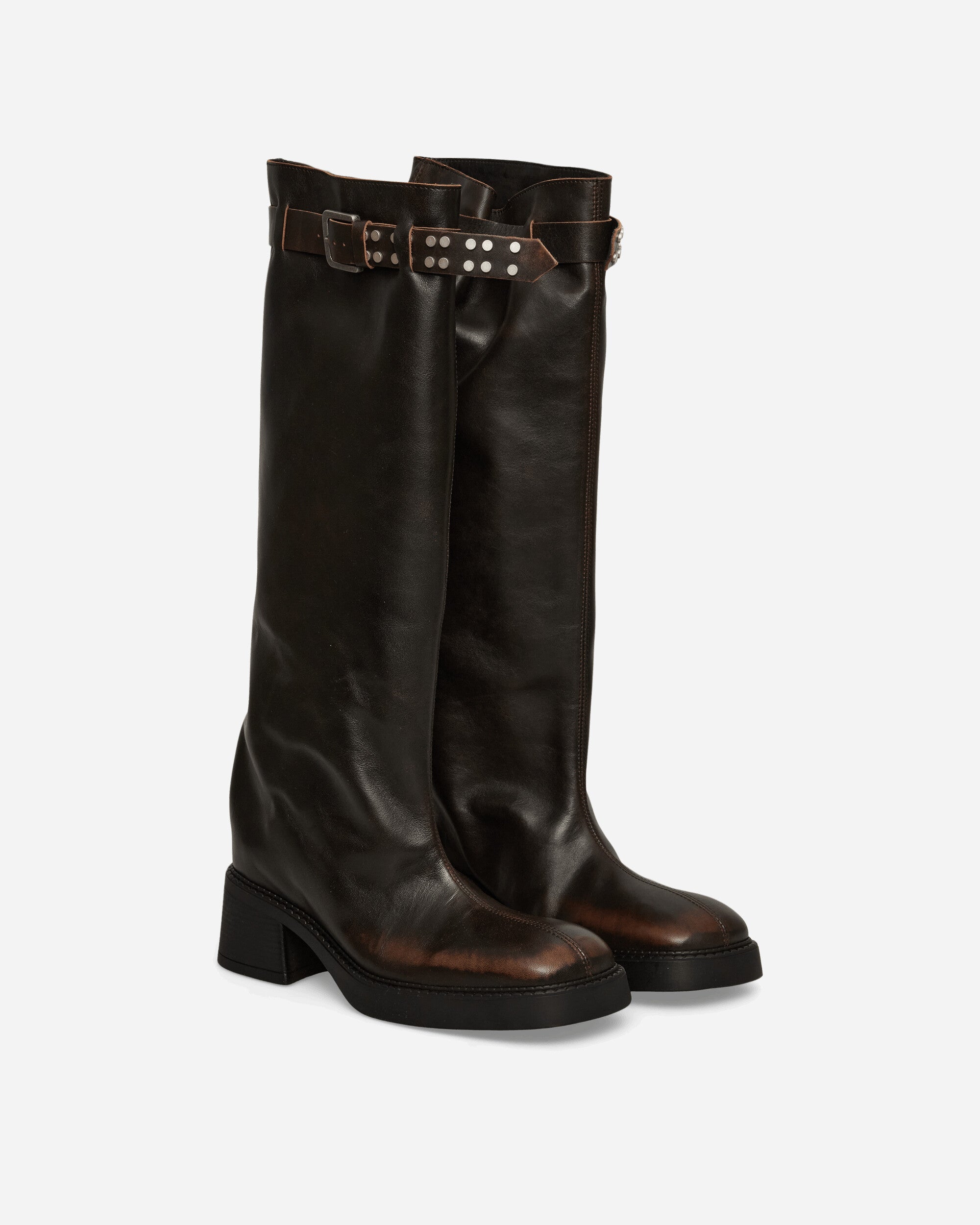 Miista Wmns Kristel Brown Tall Boots Brushed Brown Boots Biker Boots E8-3995 BRSHDBRWN