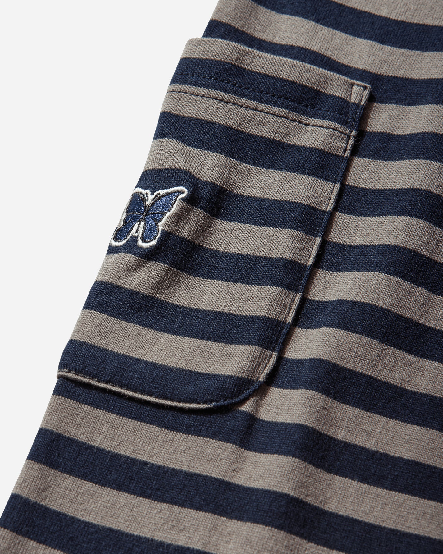 Needles Ls Crew Neck Tee Cotton Stripe Jersey B/Navy/Mocha T-Shirts Longsleeve SX445 101487931