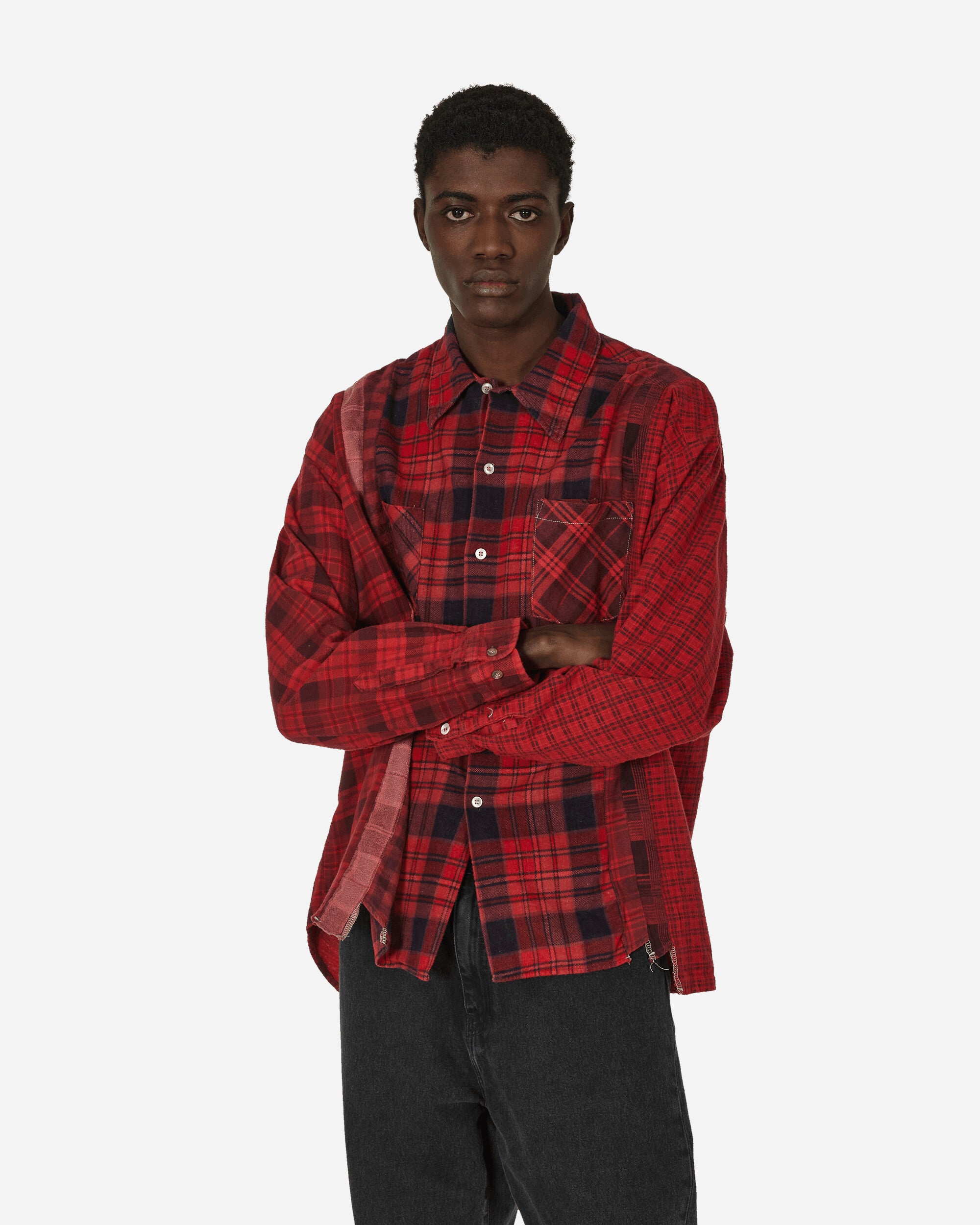 Needles 7 Cuts Flannel Wide Shirt Over Dye Red - Slam Jam® Official Store