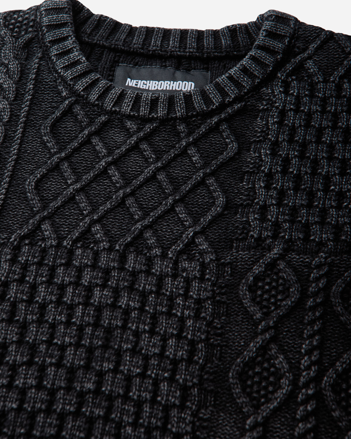 Neighborhood Washed Block Cable Sweater Black Knitwears Sweaters 26213NH-KNM04 BLACK