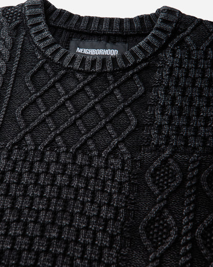 Neighborhood Washed Block Cable Sweater Black Knitwears Sweaters 26213NH-KNM04 BLACK