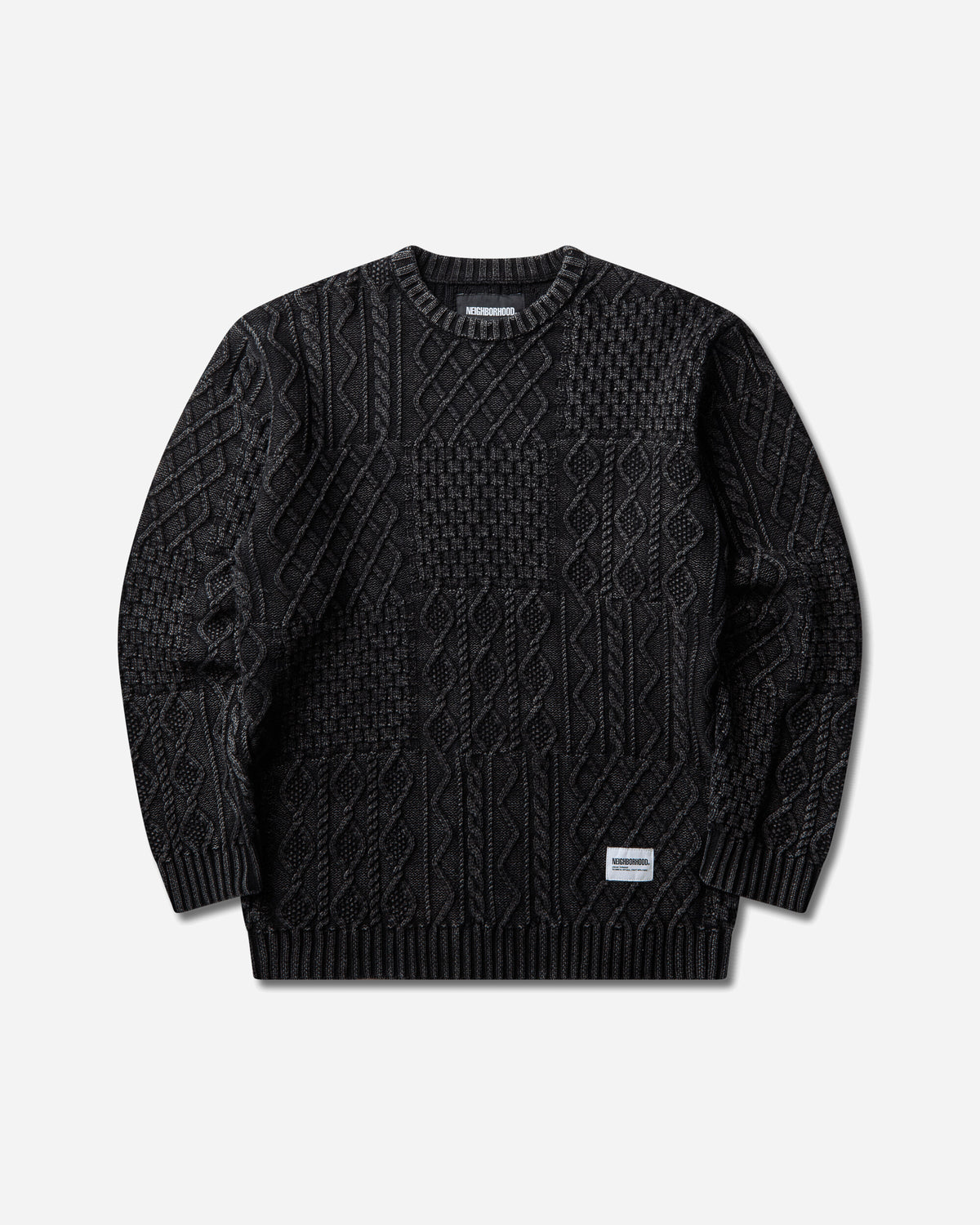 Neighborhood Washed Block Cable Sweater Black Knitwears Sweaters 26213NH-KNM04 BLACK