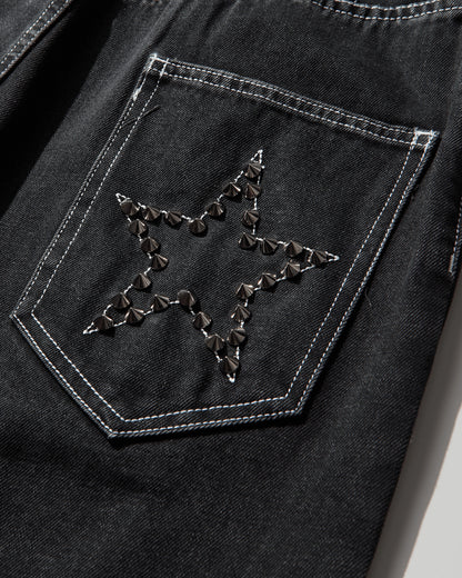 Nii Hai Wmns Baggy Jeans In Grey Wash With Studs Black Pants Denim AW23TRSBDBJ SPK