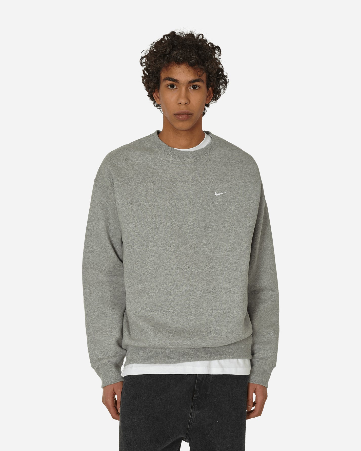 Nike M Nk Solo Swsh Flc Crw Dk Grey Heather/White Sweatshirts Crewneck DX1361-063