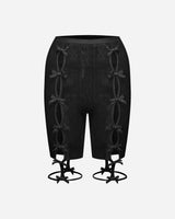 No Dress Wmns Velvet Bow Decoration High-Stretch Lace Short Leggings Black Pants Casual NC14-B BLACK