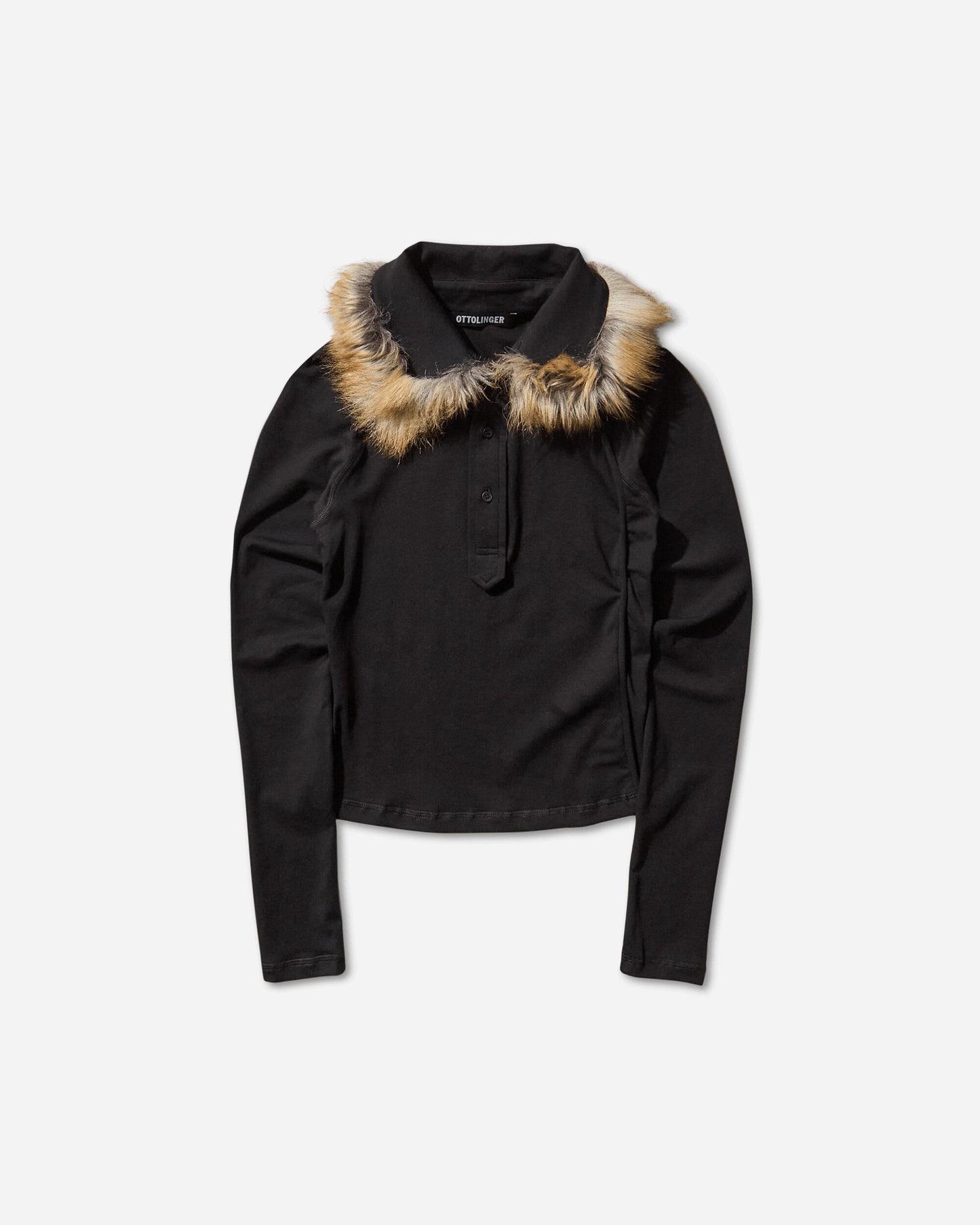 Ottolinger Wmns Furry Fitted Polo Longsleeve Jet Black T-Shirts Longsleeve 11510471501 BLK