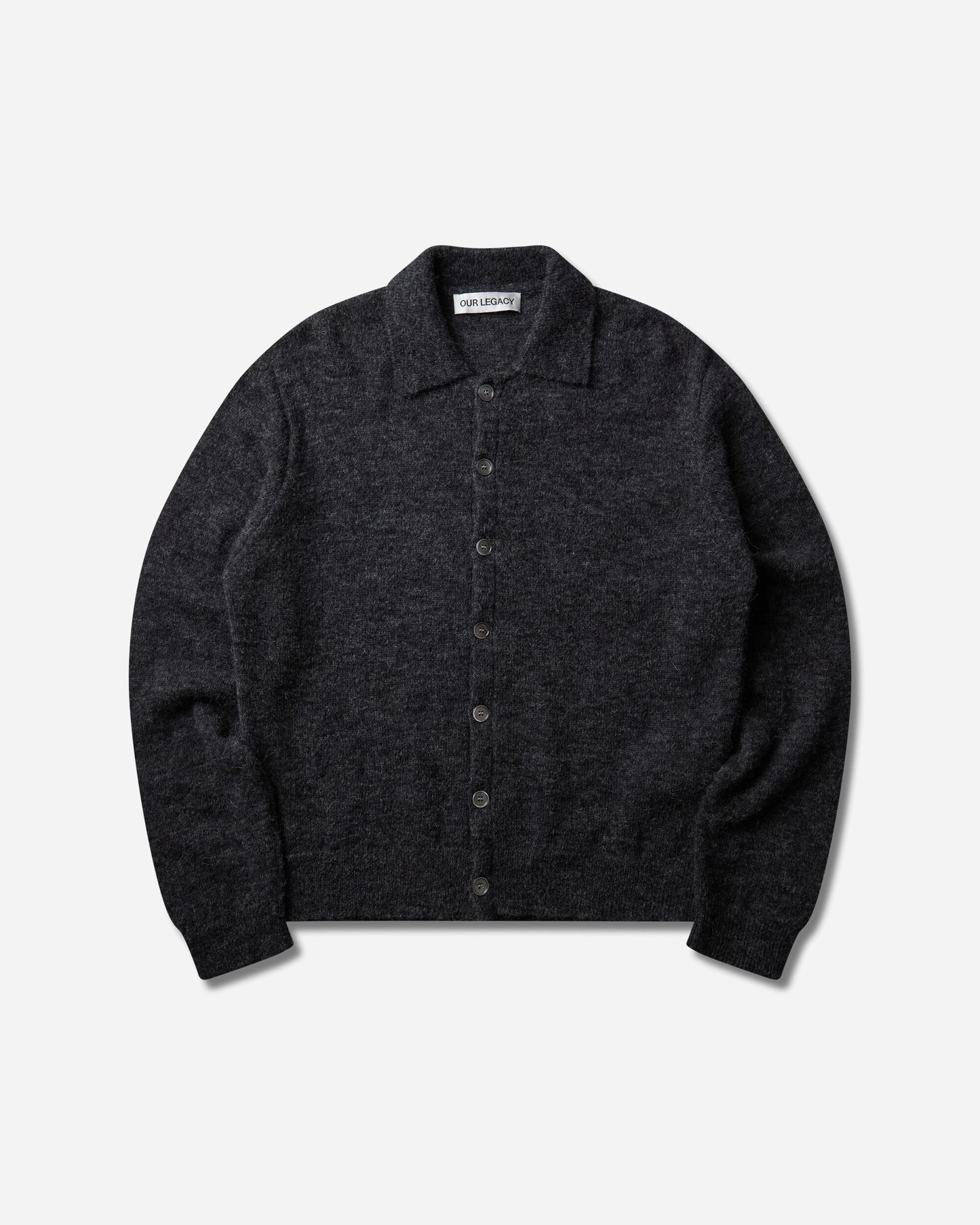 Our Legacy Evening Polo Charcoal Melange Fuzzy Alpaca Knitwears Cardigans M2263EC 001