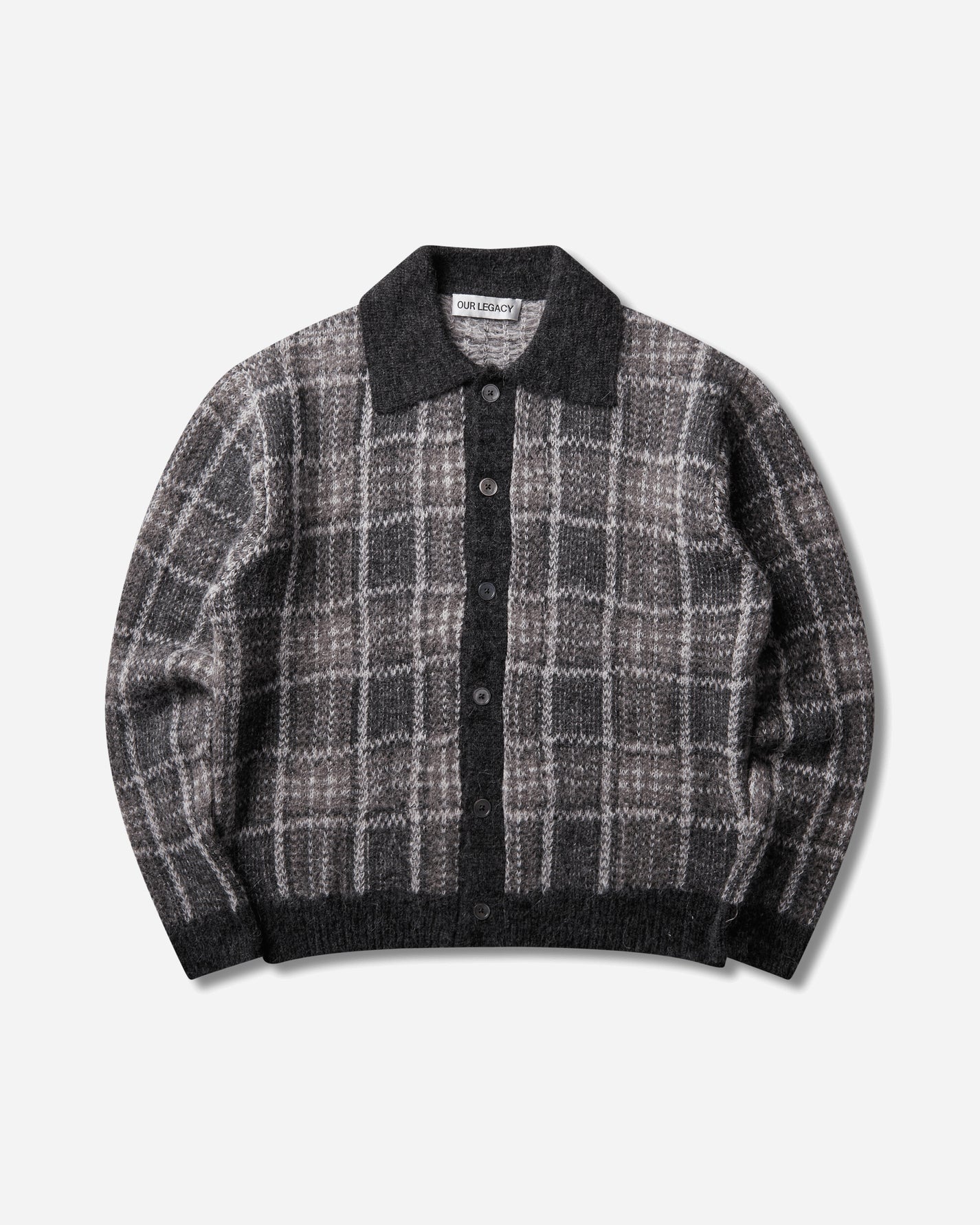 Our Legacy Evening Polo Grand Check Fuzzy Alpaca Knitwears Cardigans M4263EG 001