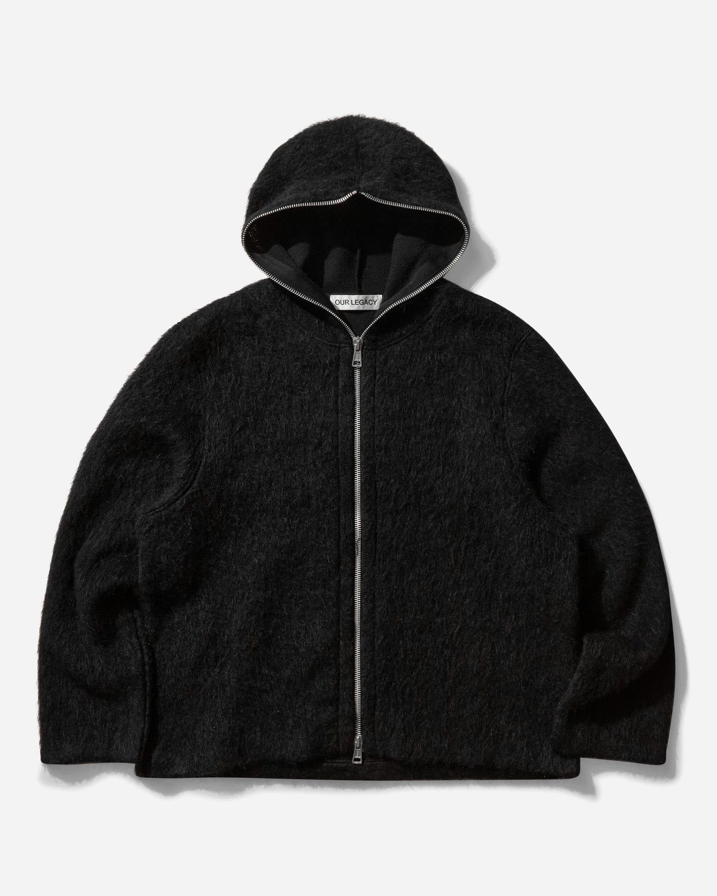 Our Legacy Full Zip Hood Black Hairy Wool Knitwears Cardigans M4243FBH 001