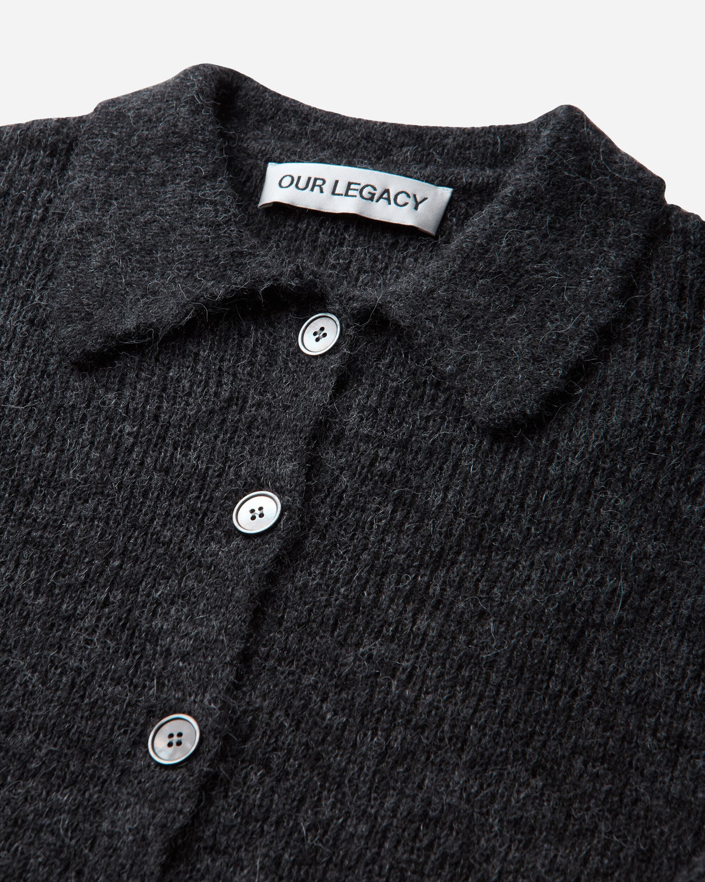 Our Legacy Wmns Mazzy Polo Charcoal Melange Fuzzy Alpaca Knitwears Cardigans W2263MCM 001