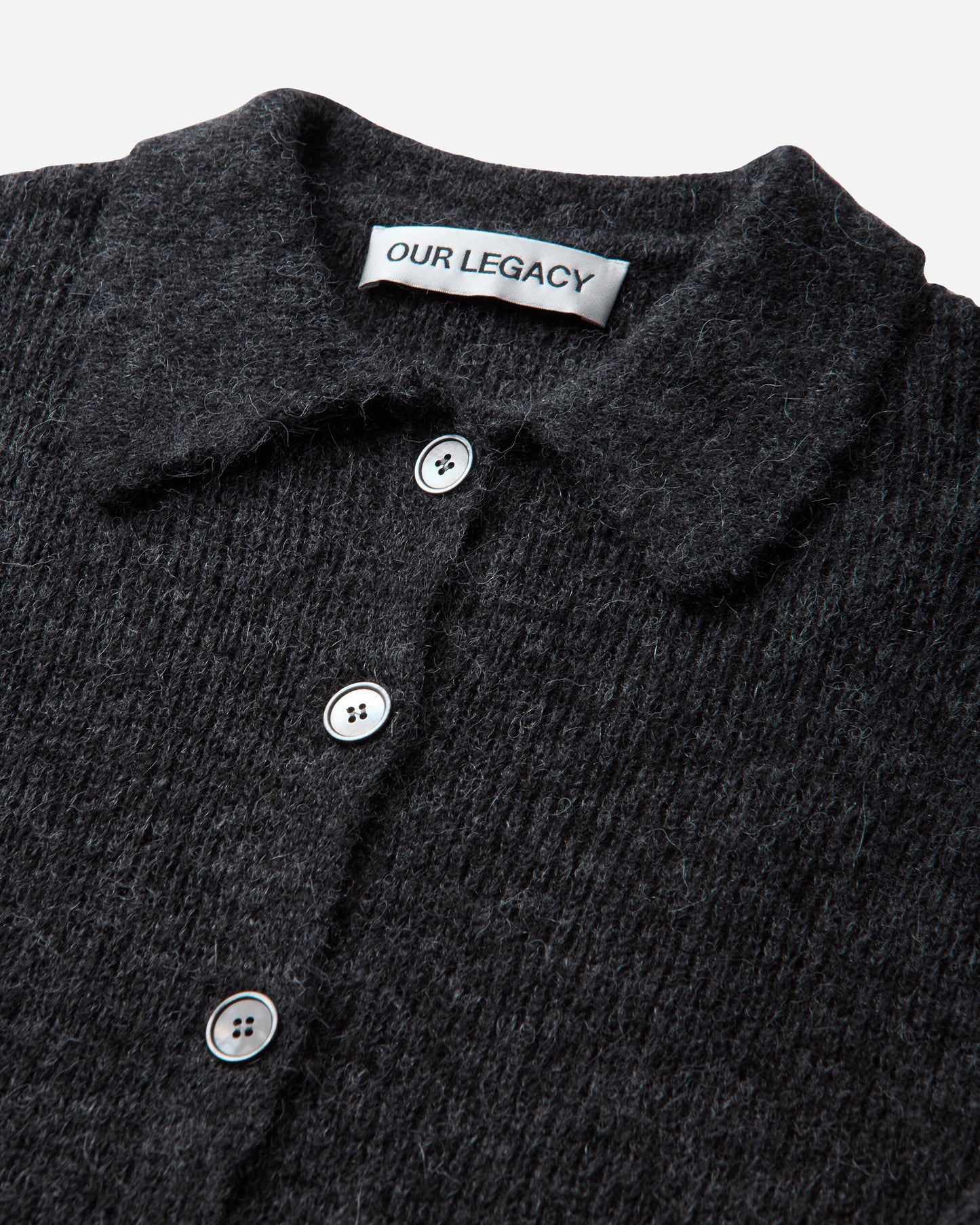 Our Legacy Wmns Mazzy Polo Charcoal Melange Fuzzy Alpaca Knitwears Cardigans W2263MCM 001