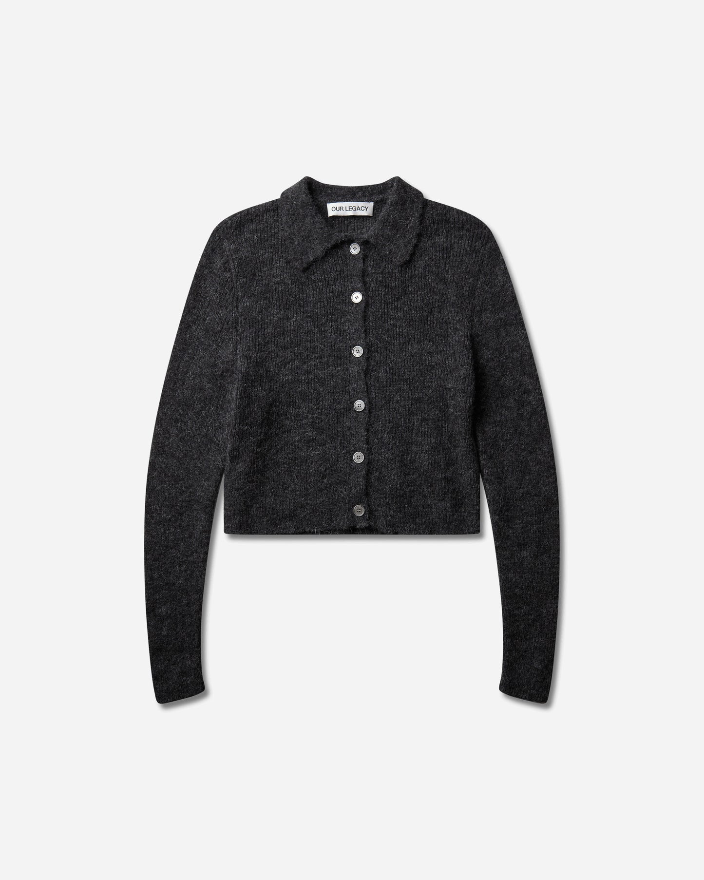 Our Legacy Wmns Mazzy Polo Charcoal Melange Fuzzy Alpaca Knitwears Cardigans W2263MCM 001