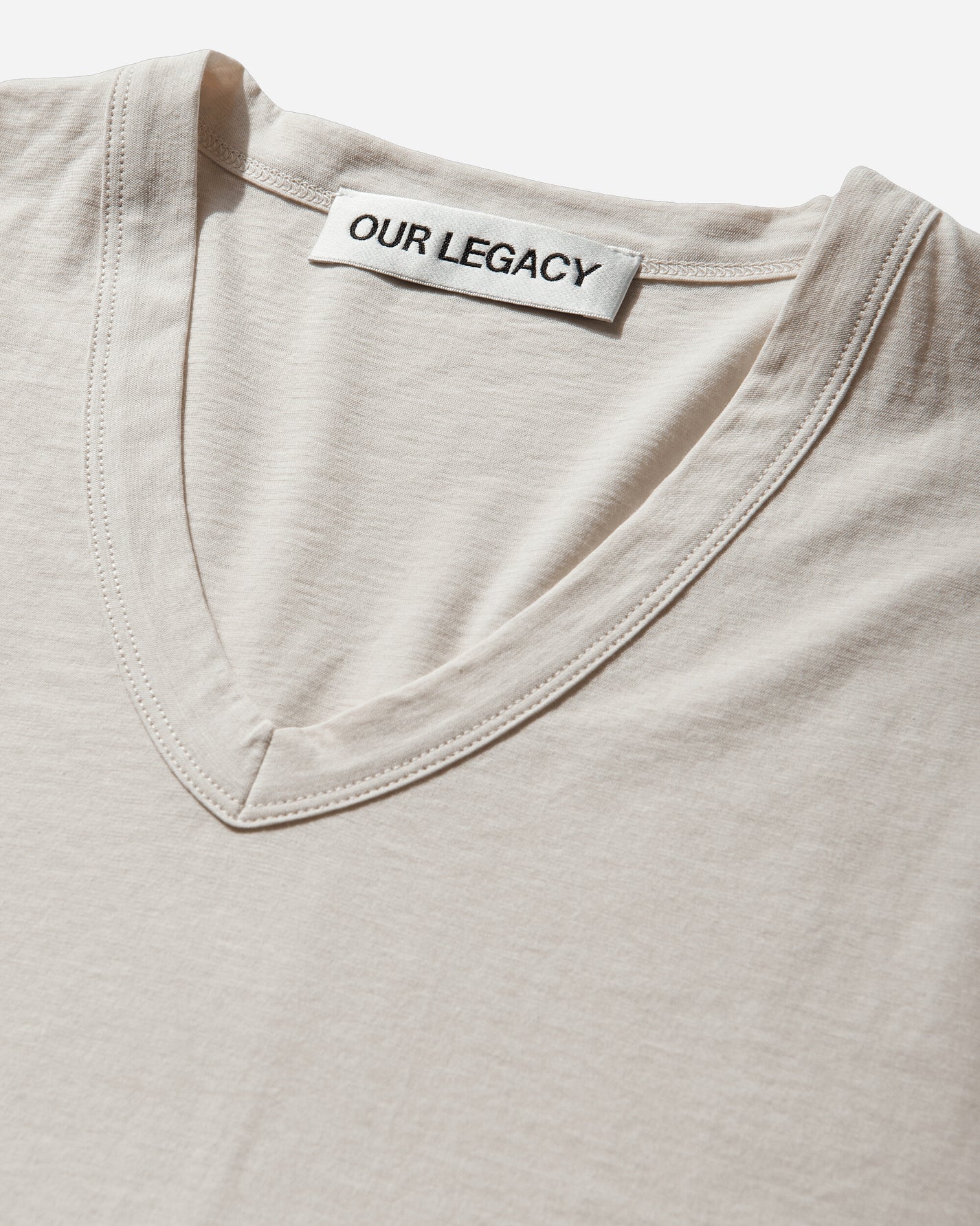 Our Legacy Gorge V-Neck Cream High Twist Jersey T-Shirts Shortsleeve M2266GC 001