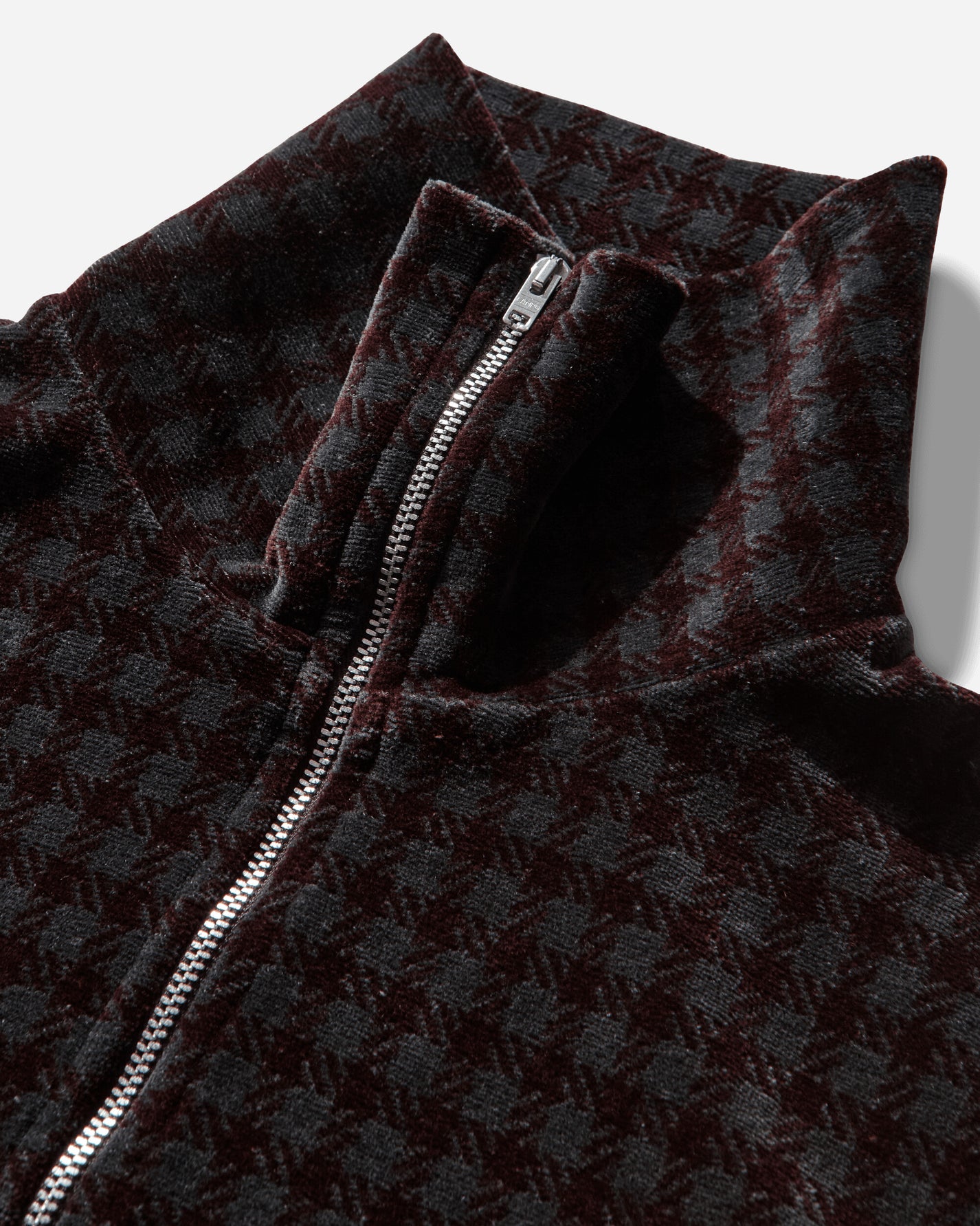 Our Legacy Wmns Slim Zip Longsleeve Merlot Houndini Check Velour Sweatshirts Track Tops W2266SMH 001
