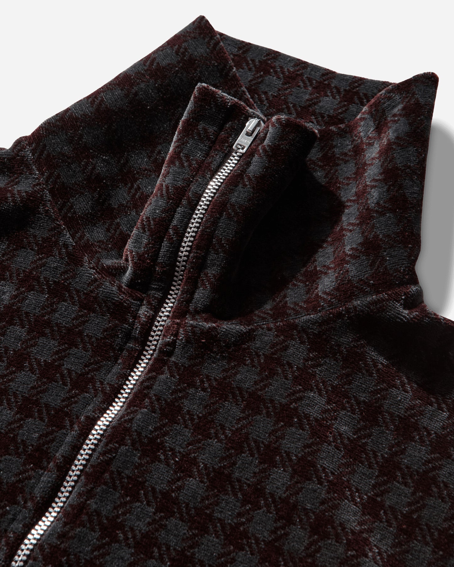 Our Legacy Wmns Slim Zip Longsleeve Merlot Houndini Check Velour Sweatshirts Track Tops W2266SMH 001