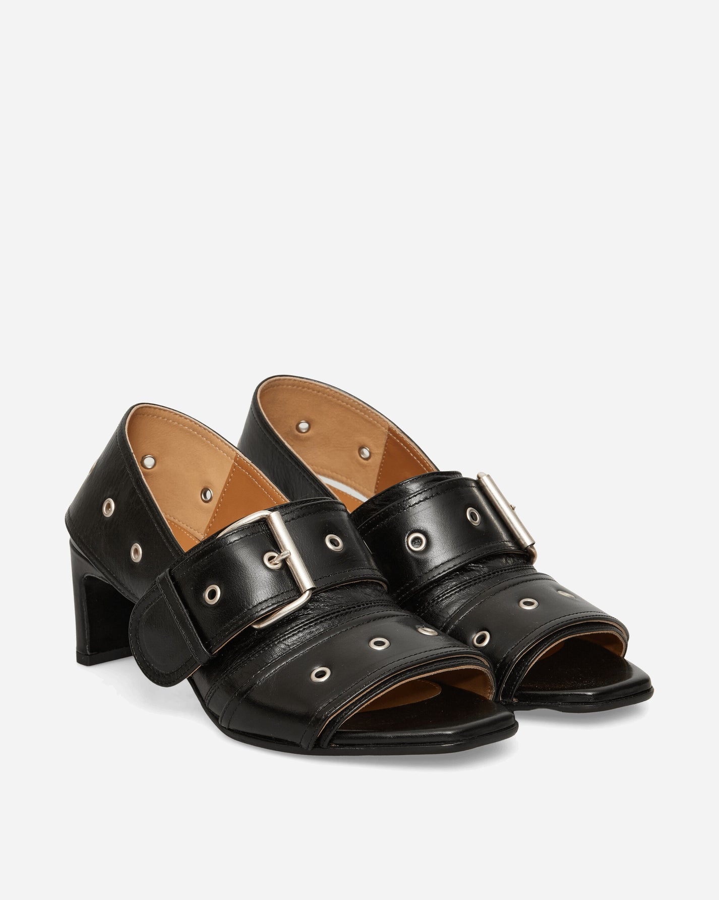 Our Legacy Wmns 4 Cm Belt Sandal True Dye Black Leather Sandals and Slides Heels A4267BT 001