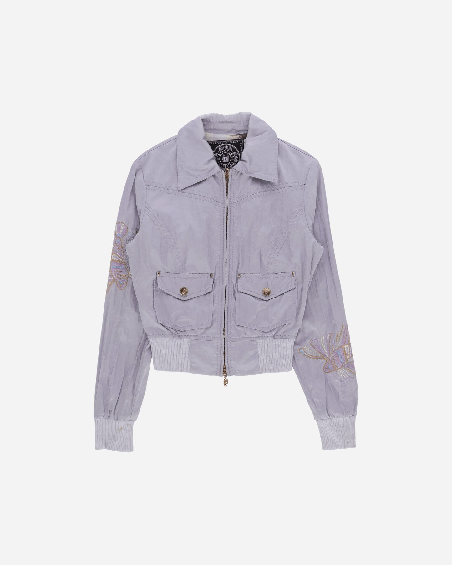 Pezze Vintage Wmns Satin Lilac Jacket With Fish Embroidery Grey Coats and Jackets Jackets 057244 1