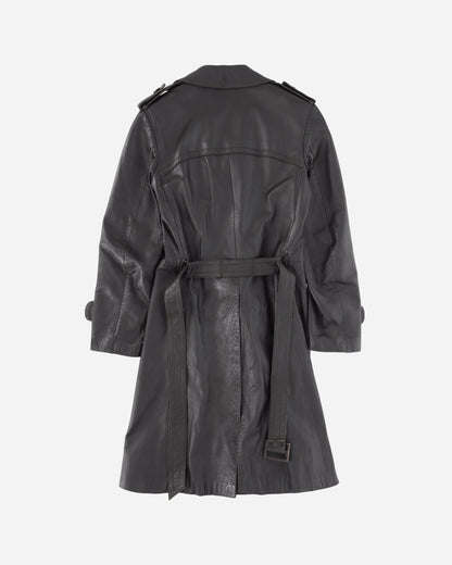 Pezze Vintage Dark Brown Double Breasted Leather Trench With Belt Black Coats and Jackets Leather Jackets 472421 1