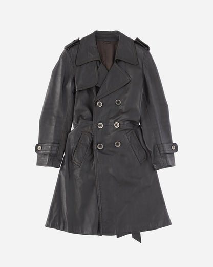 Pezze Vintage Dark Brown Double Breasted Leather Trench With Belt Black Coats and Jackets Leather Jackets 472421 1