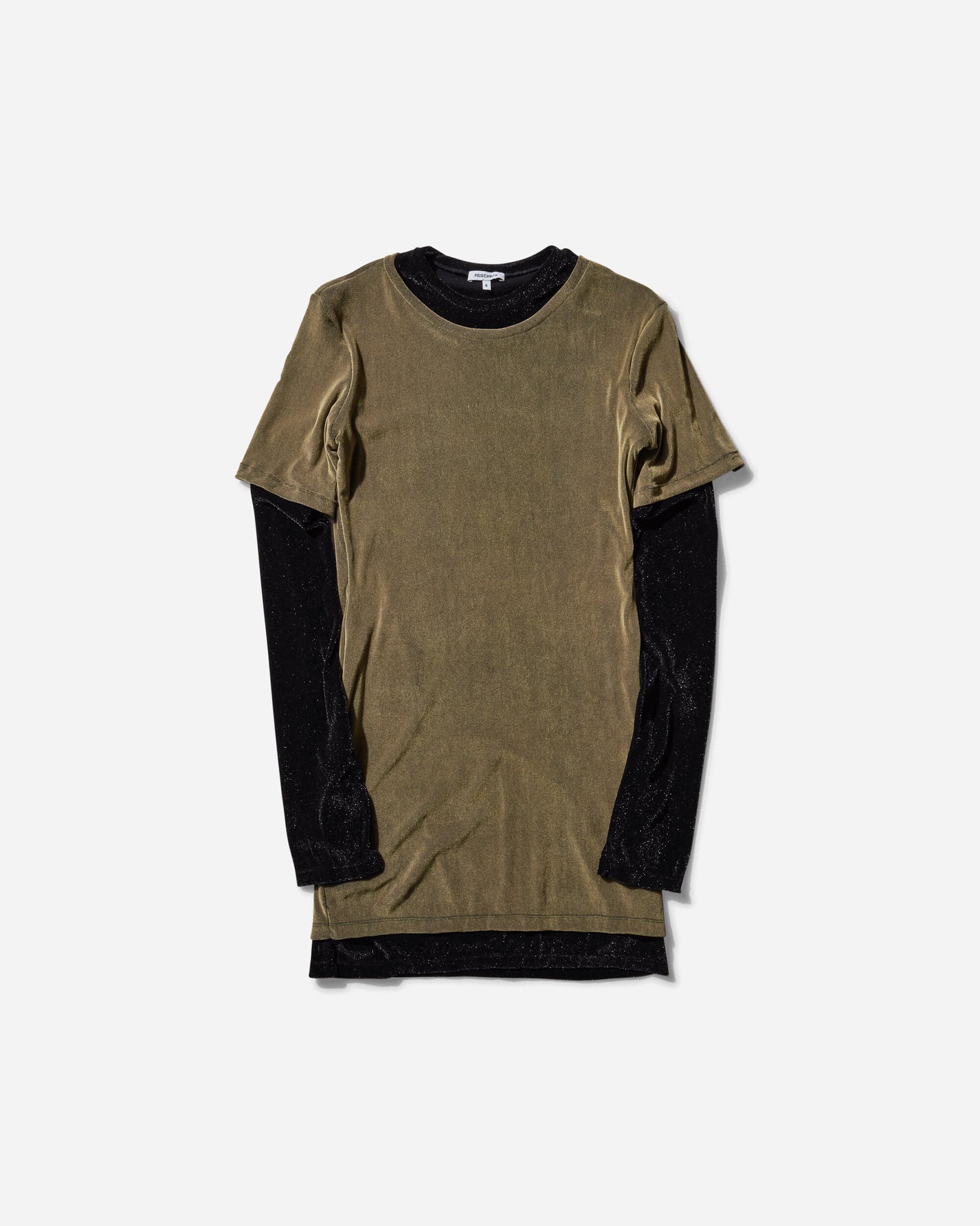 Priscavera Wmns Long/Short Sleeve T-Shirt Dress Obsidian/Olive Oil T-Shirts Longsleeve 003172-144 OBOO