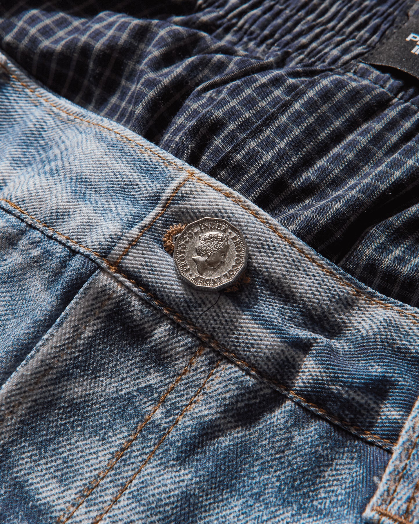 Protocol Index Trompe L Oeil Layered Pants Blue Pants Denim PI25AWMB08 BLUE