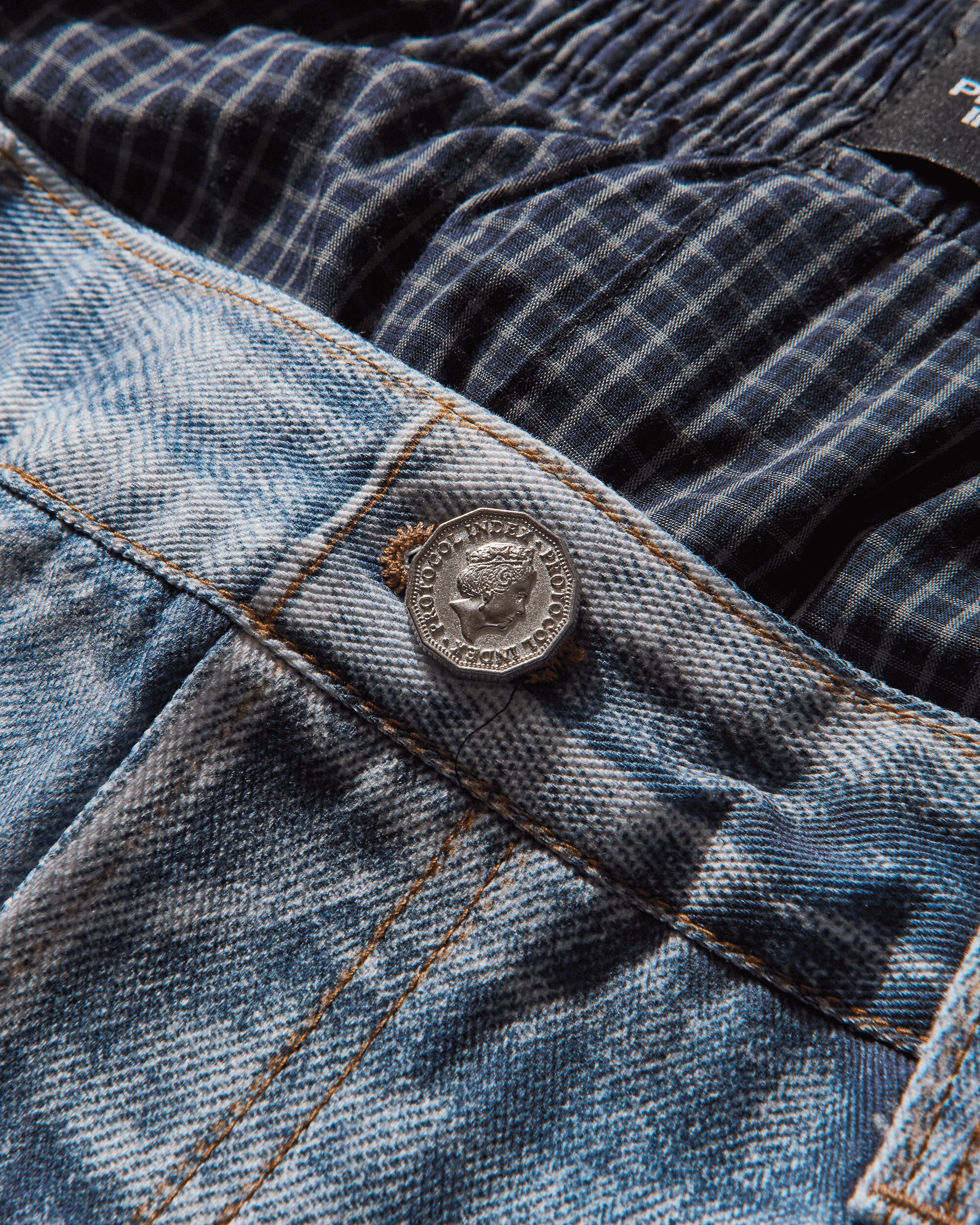 Protocol Index Trompe L Oeil Layered Pants Blue Pants Denim PI25AWMB08 BLUE