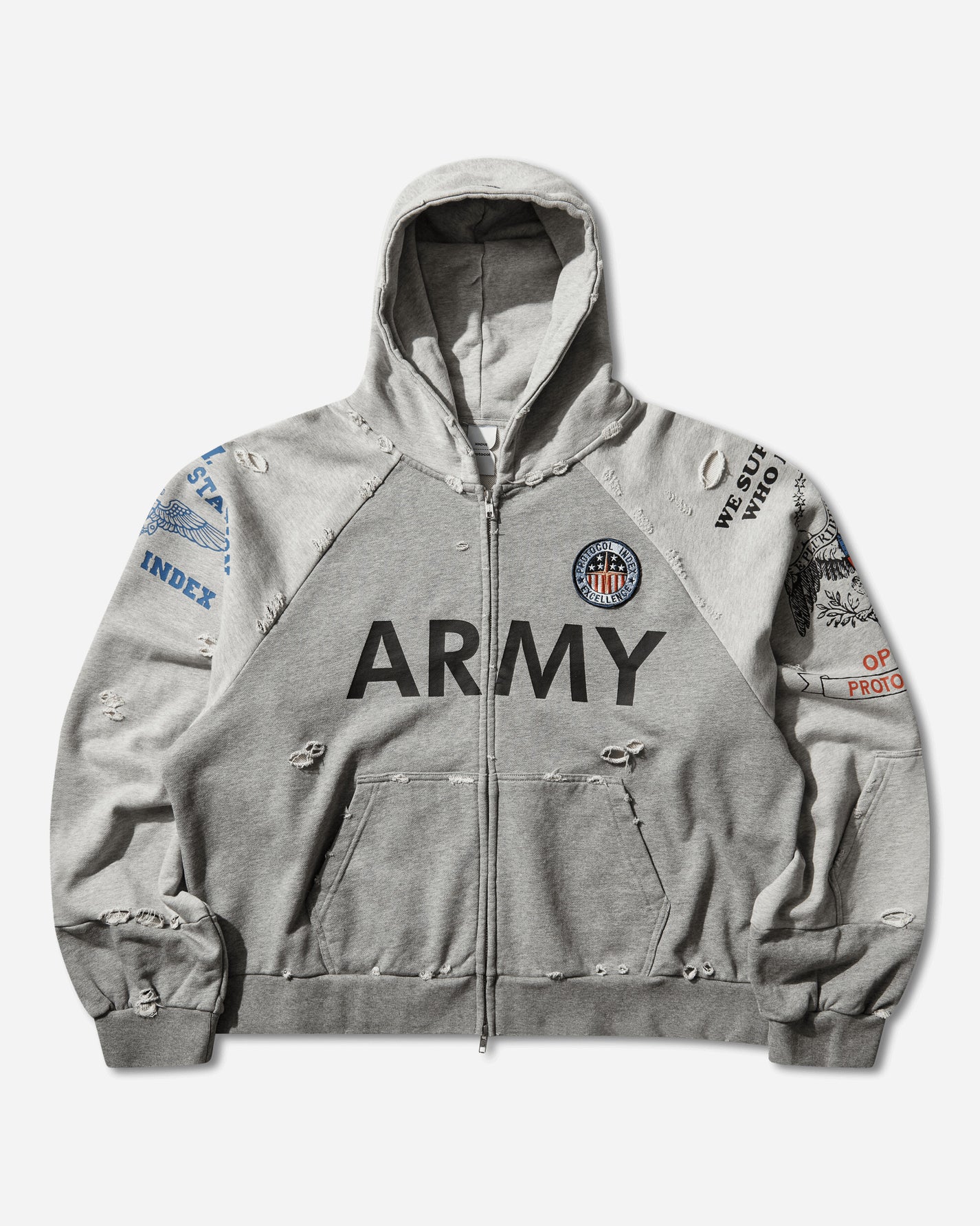 Protocol Index Reconstructed Zip Hoodie Melange Grey Sweatshirts Zip-Ups PI26SSMH05 GREY