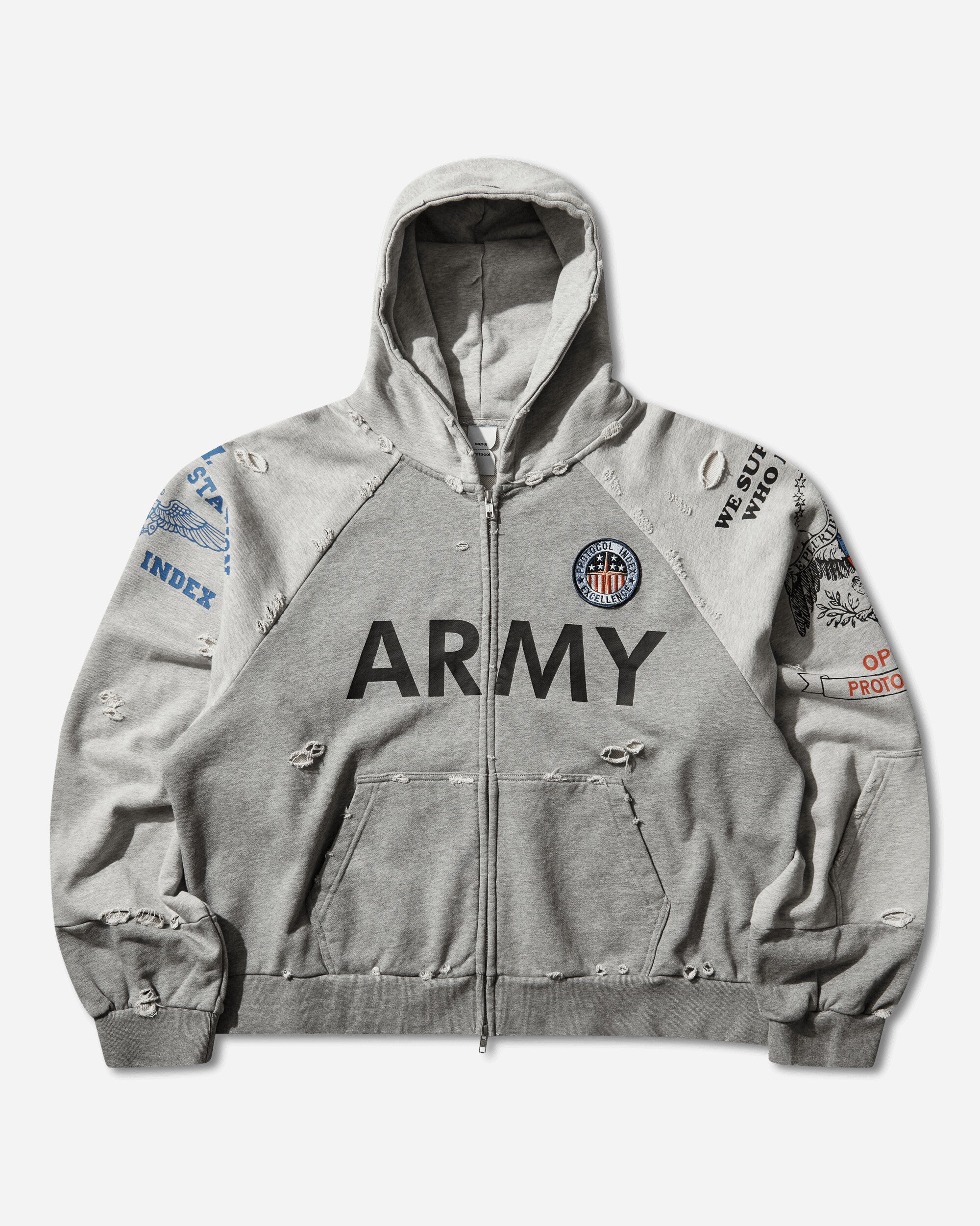 Protocol Index Reconstructed Zip Hoodie Melange Grey Sweatshirts Zip-Ups PI26SSMH05 GREY