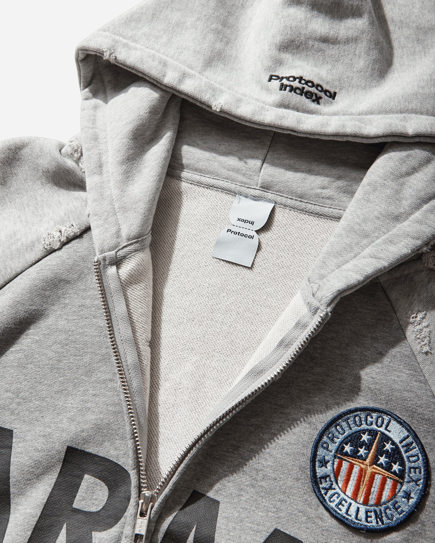 Protocol Index Reconstructed Zip Hoodie Melange Grey Sweatshirts Zip-Ups PI26SSMH05 GREY