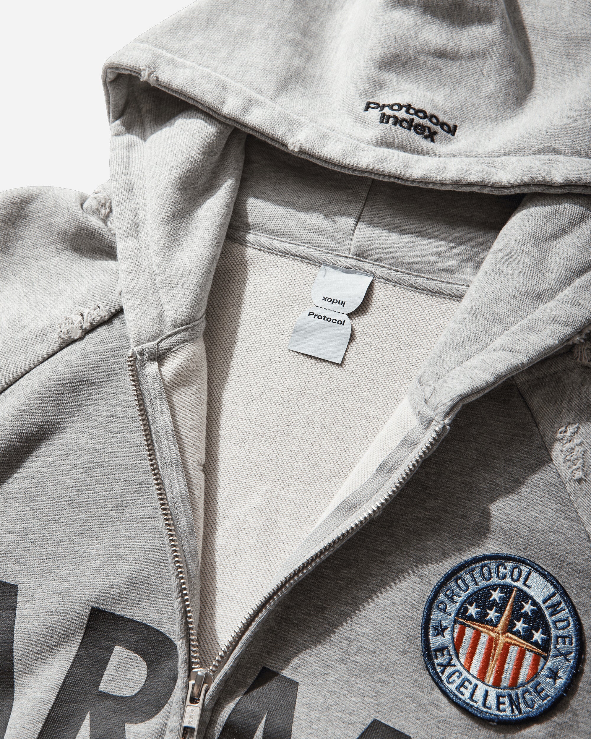Protocol Index Reconstructed Zip Hoodie Melange Grey Sweatshirts Zip-Ups PI26SSMH05 GREY